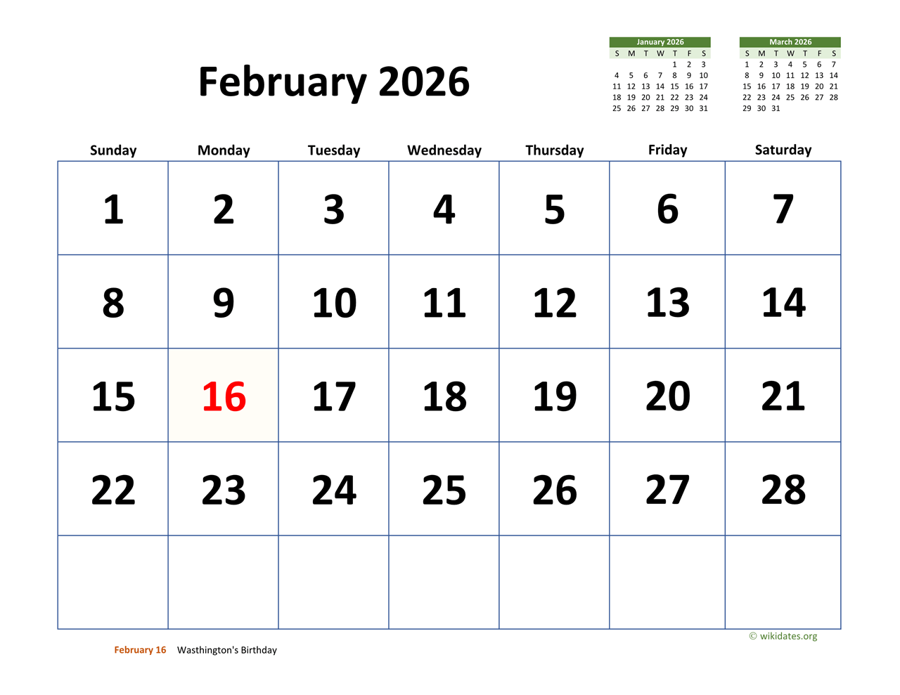 February 2026 Calendar With Notes