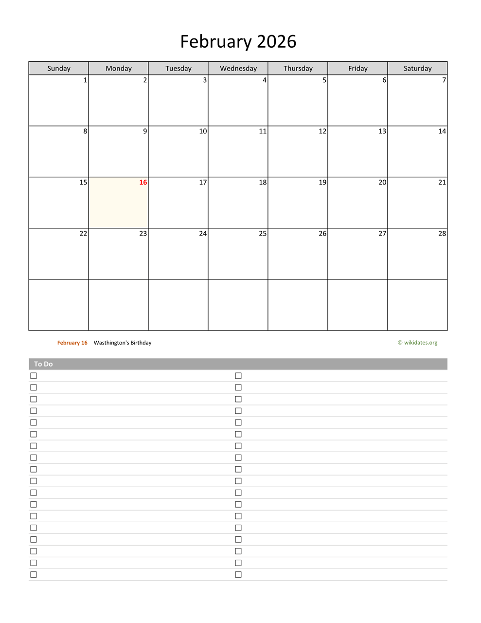 February 2026 Calendar With To Do List WikiDates February 2026 Calendar With To Do List WikiDates