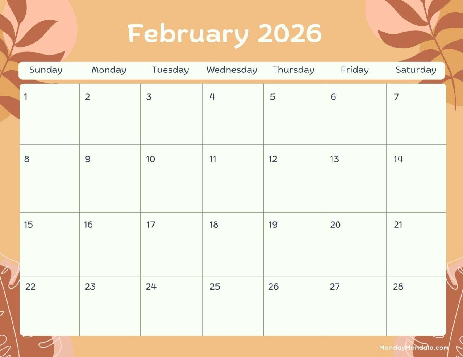 February 2026 Calendar Printabulls