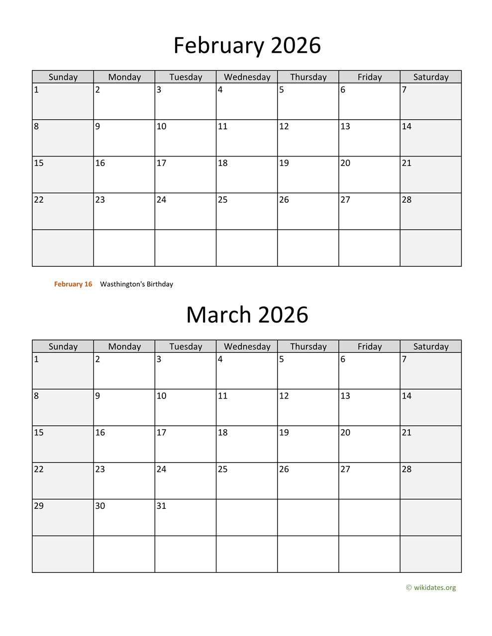 February And March 2026 Calendar WikiDates February And March 2026 Calendar WikiDates