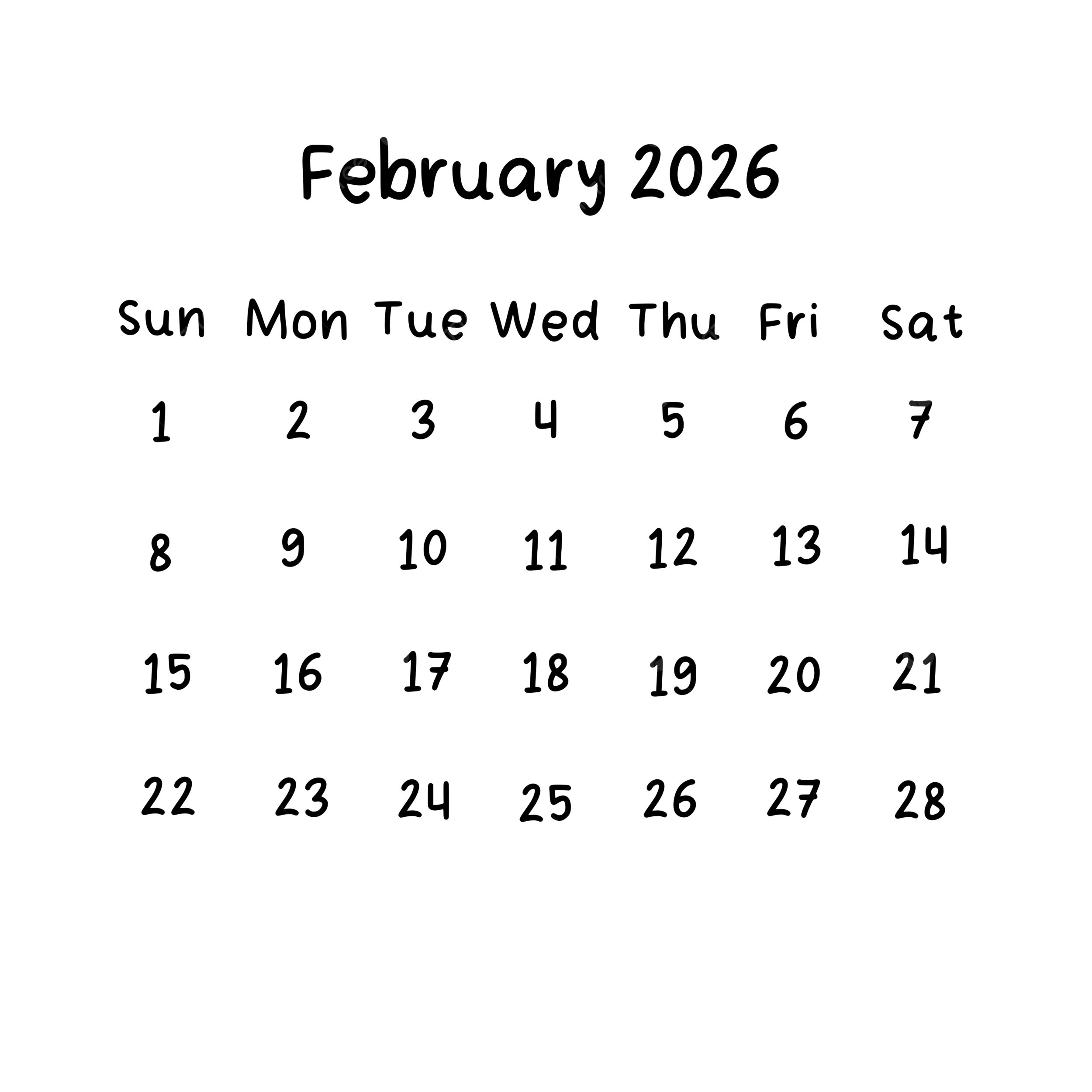 February Monthly Calendar 2026 In Black Color February 2026 February Monthly Calendar 2026 In Black Color February 2026