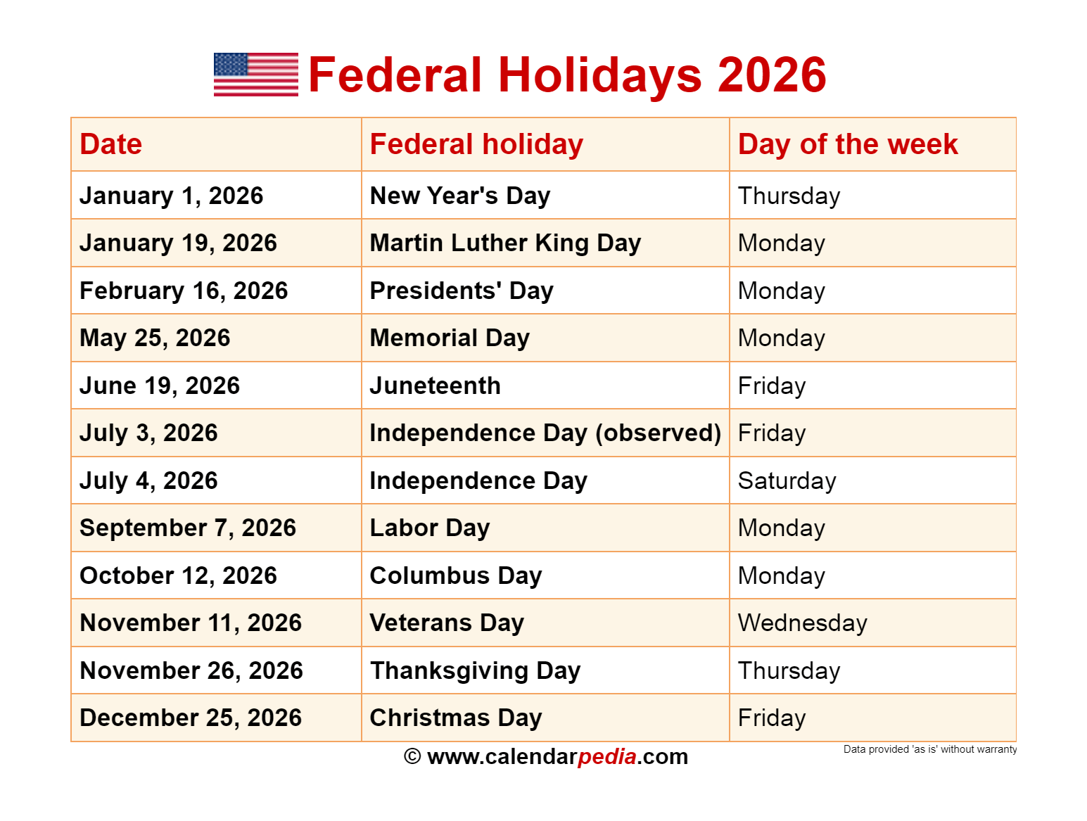 February Holidays 2026 Calendar