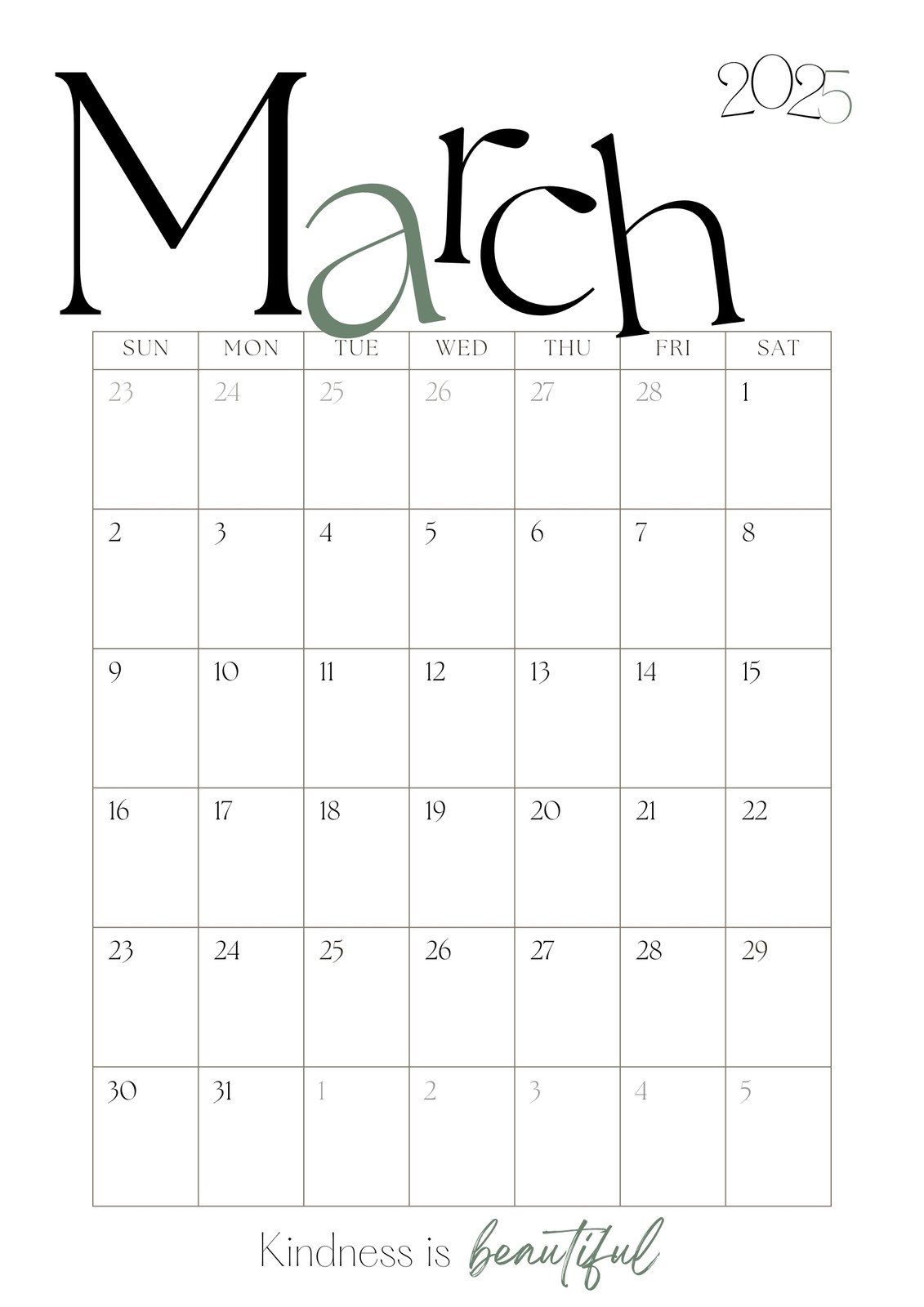 Canva March 2026 Calendar Free Printable Calendar