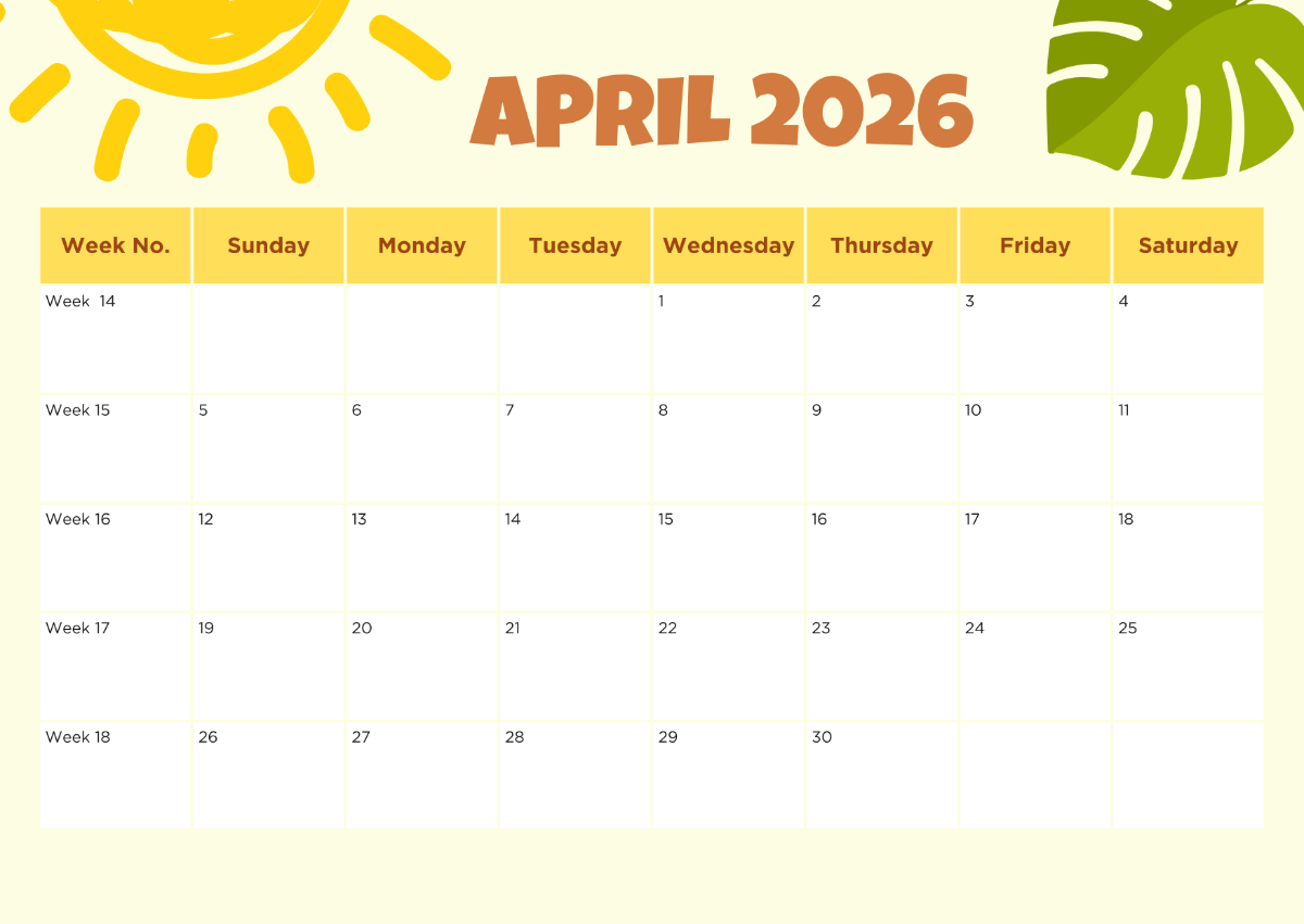 Free April 2026 Calendar With Background Images Template To Edit 