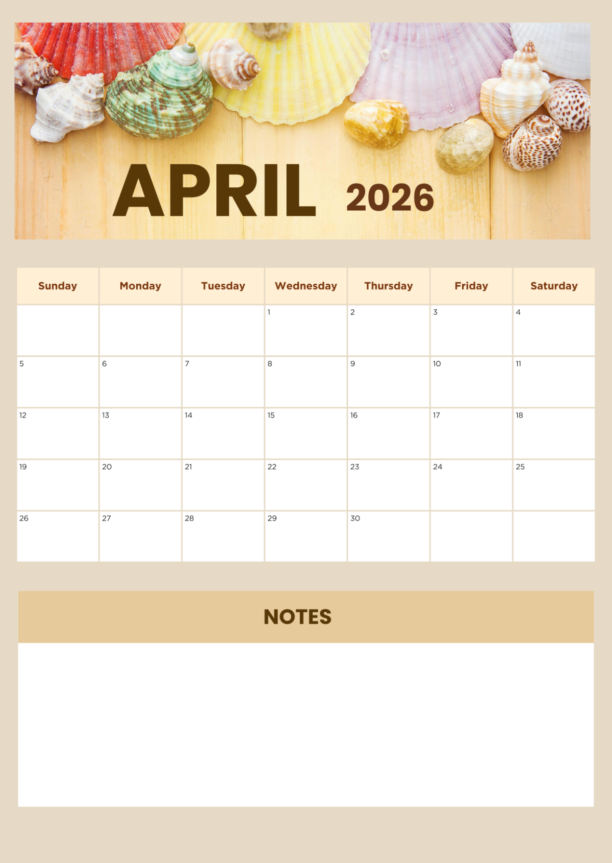 Fillable April 2026 Calendar