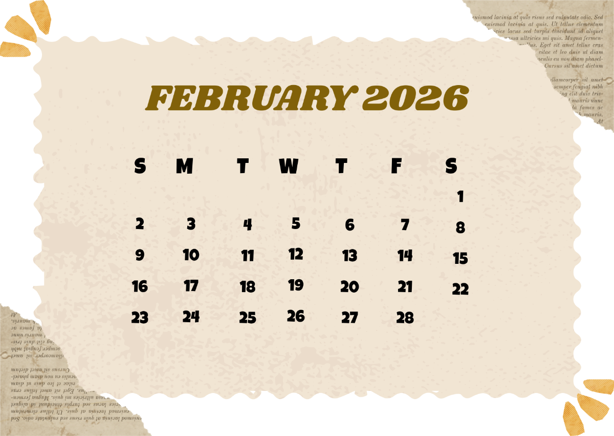 Free February 2026 Paper Trail Calendar Template To Edit Online