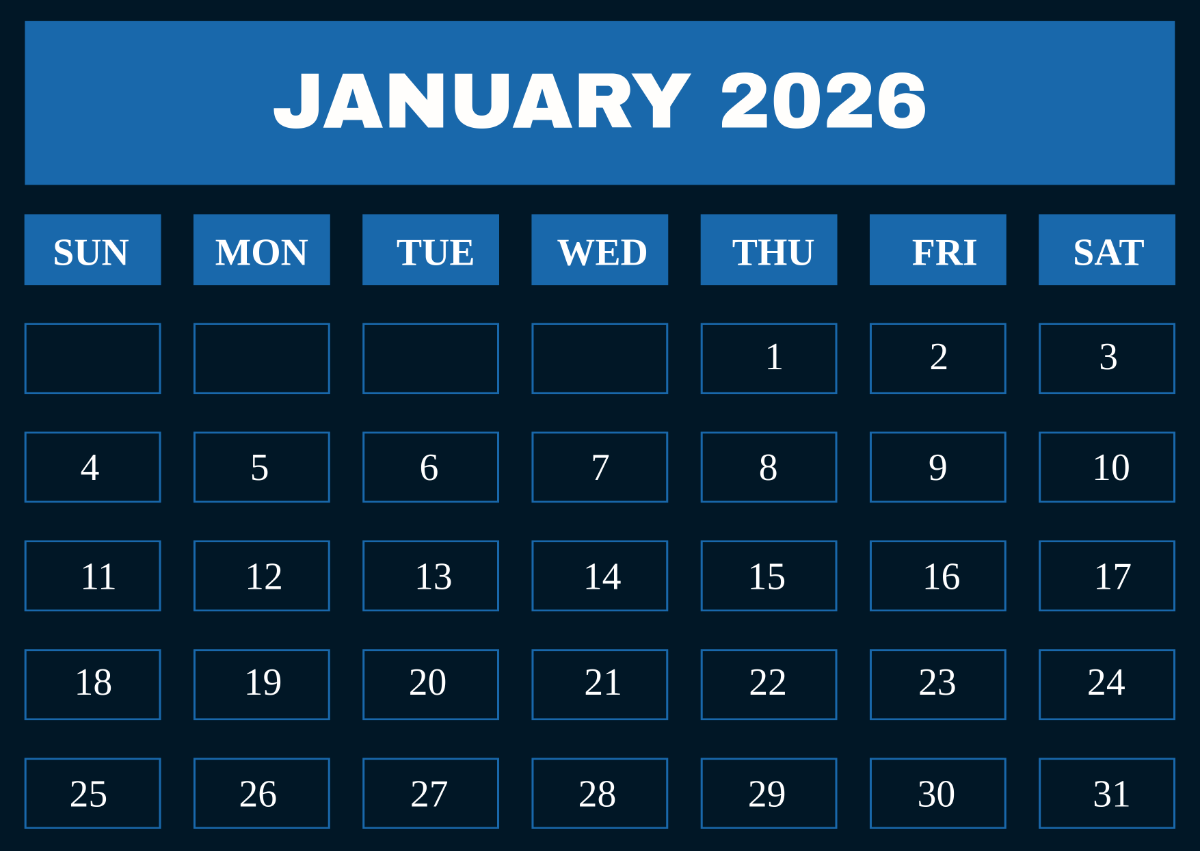 Free January Calendar 2026 Templates Editable And Printable Free January Calendar 2026 Templates Editable And Printable