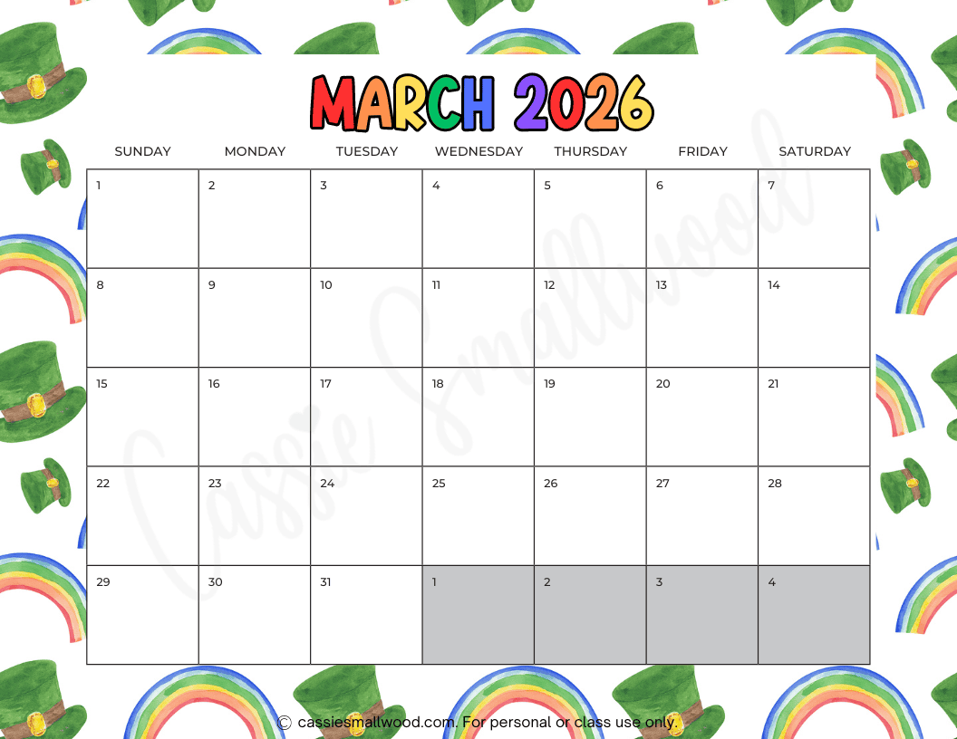 FREE PRINTABLE 2026 MARCH CALENDAR Cassie Smallwood