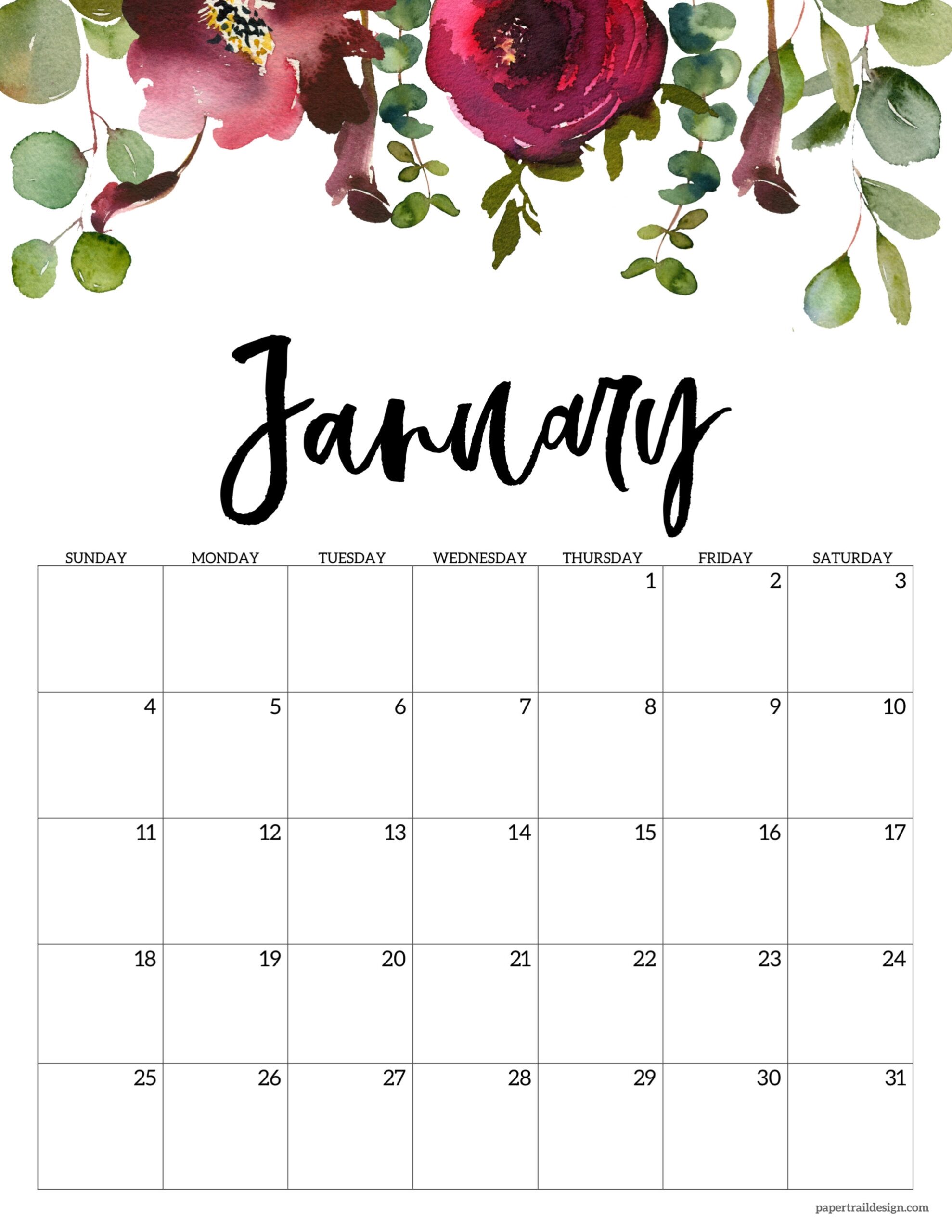 2026 Calendar Printable January