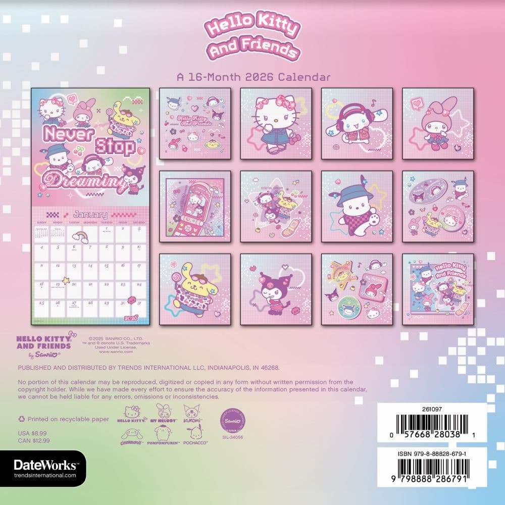 Hello Kitty 2026 Mini Wall Calendar Calendars