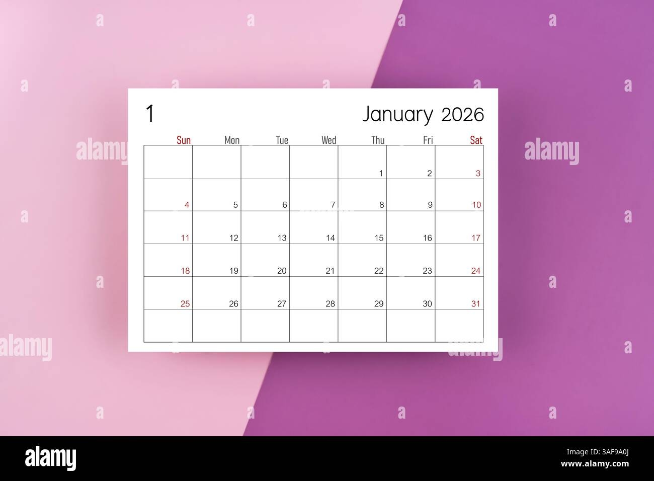 January 2026 Blank Calendar Page On Purple Two Tone Color Background Stock Photo Alamy