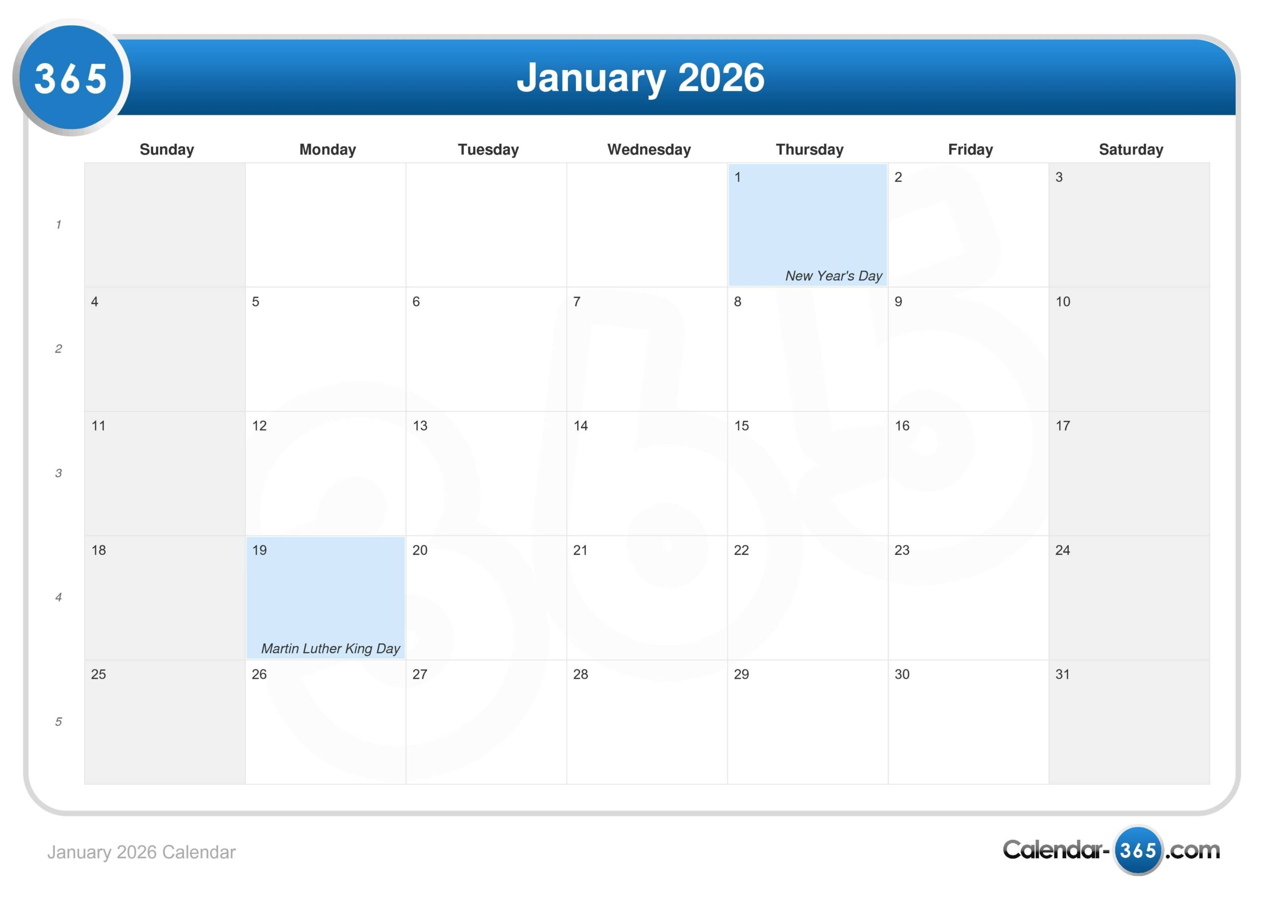 January 11 2026 Calendar