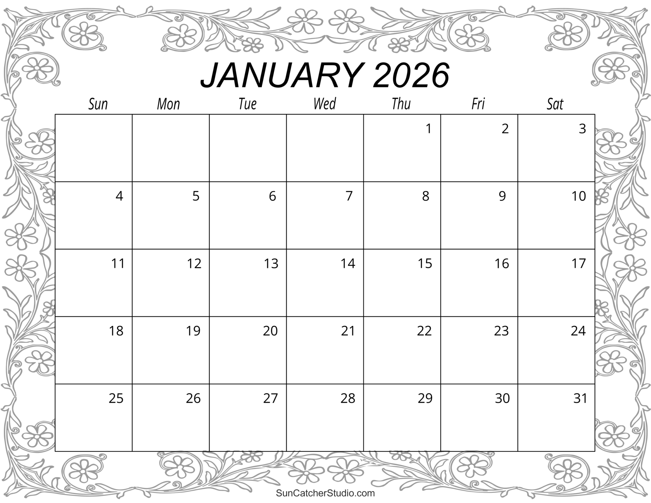 January 2026 Calendar Print