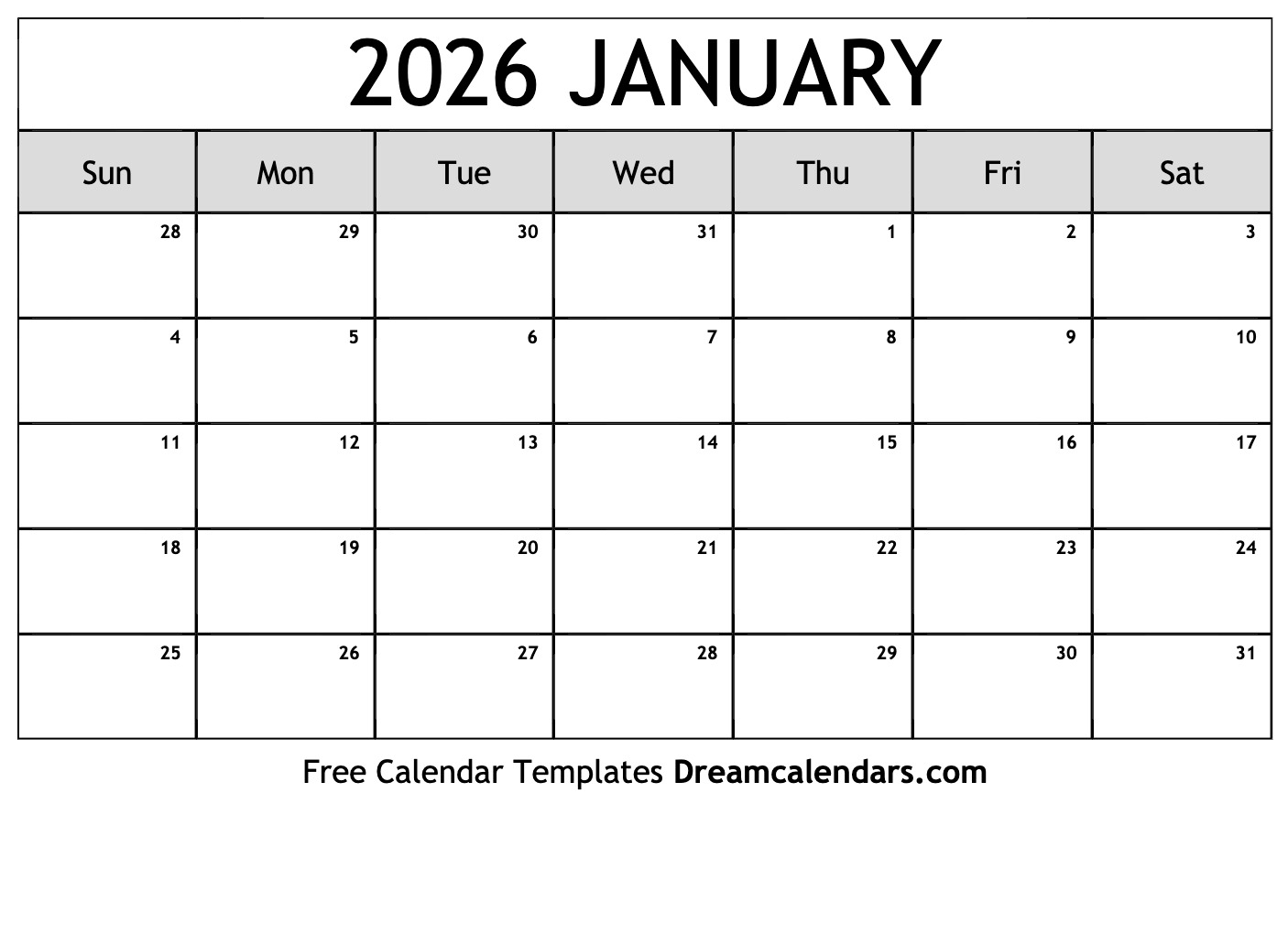 January 1 2026 Calendar