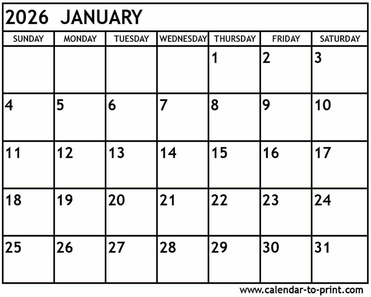January 2026 Calendar Printable January 2026 Calendar Printable
