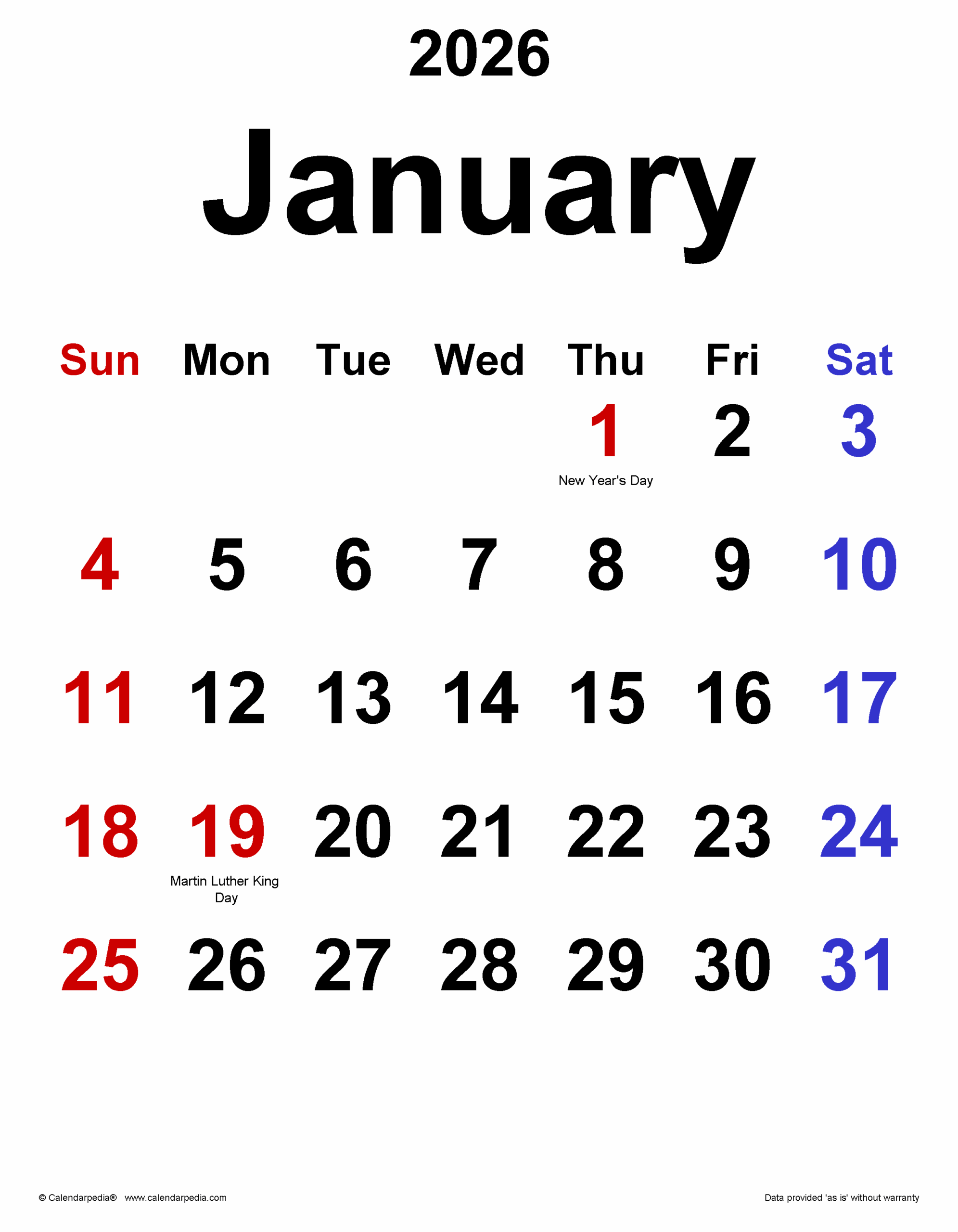 January 26 2026 Calendar