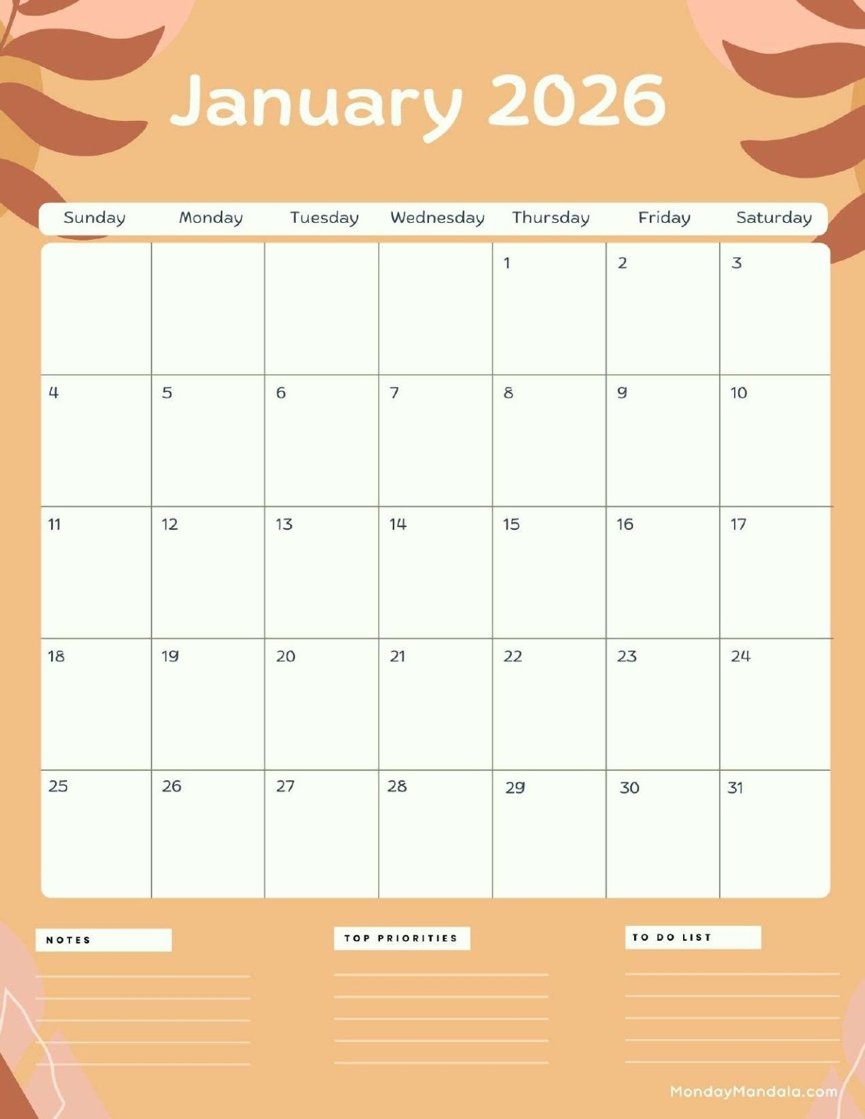 January 2026 Calendars Free PDF Printables 