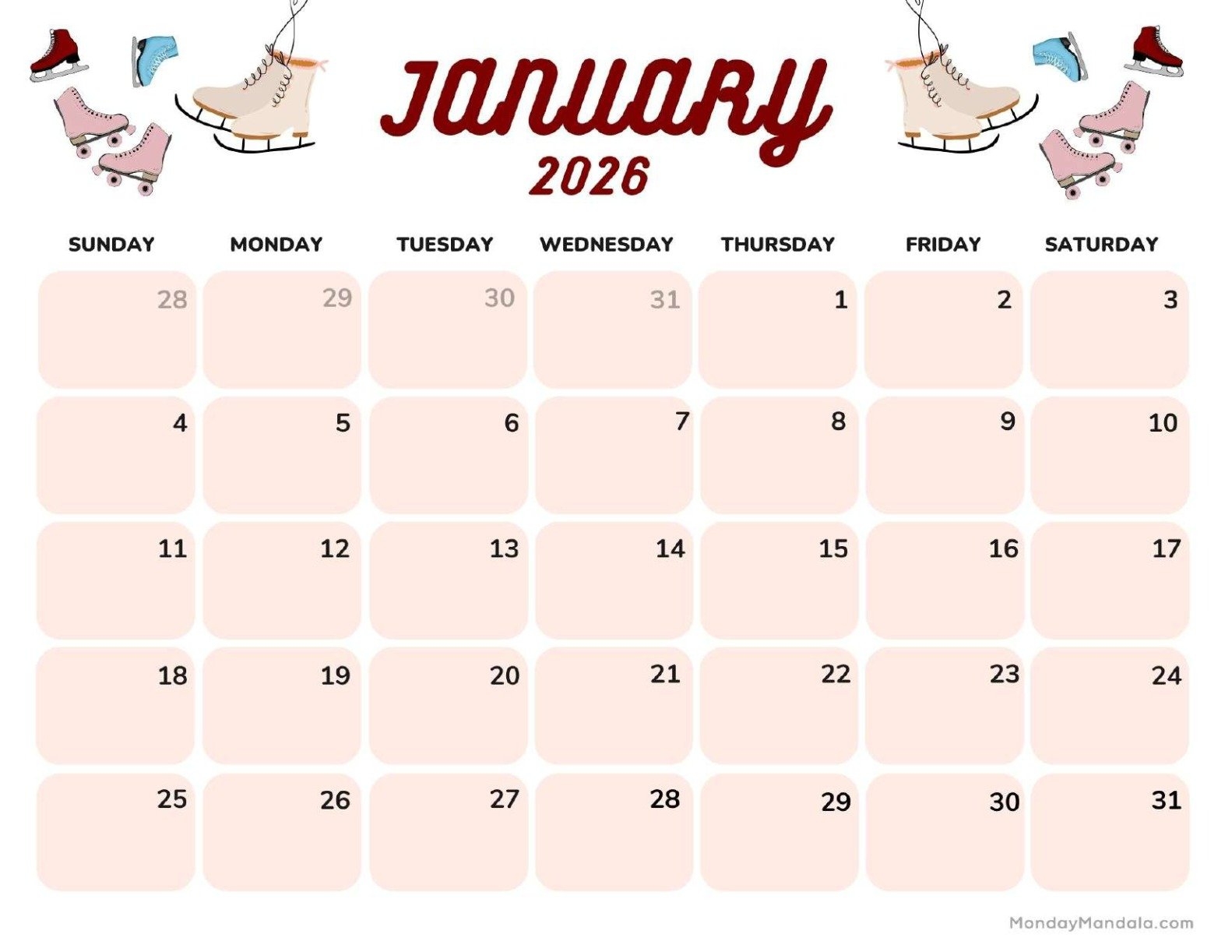 January 2026 Calendars Free PDF Printables 