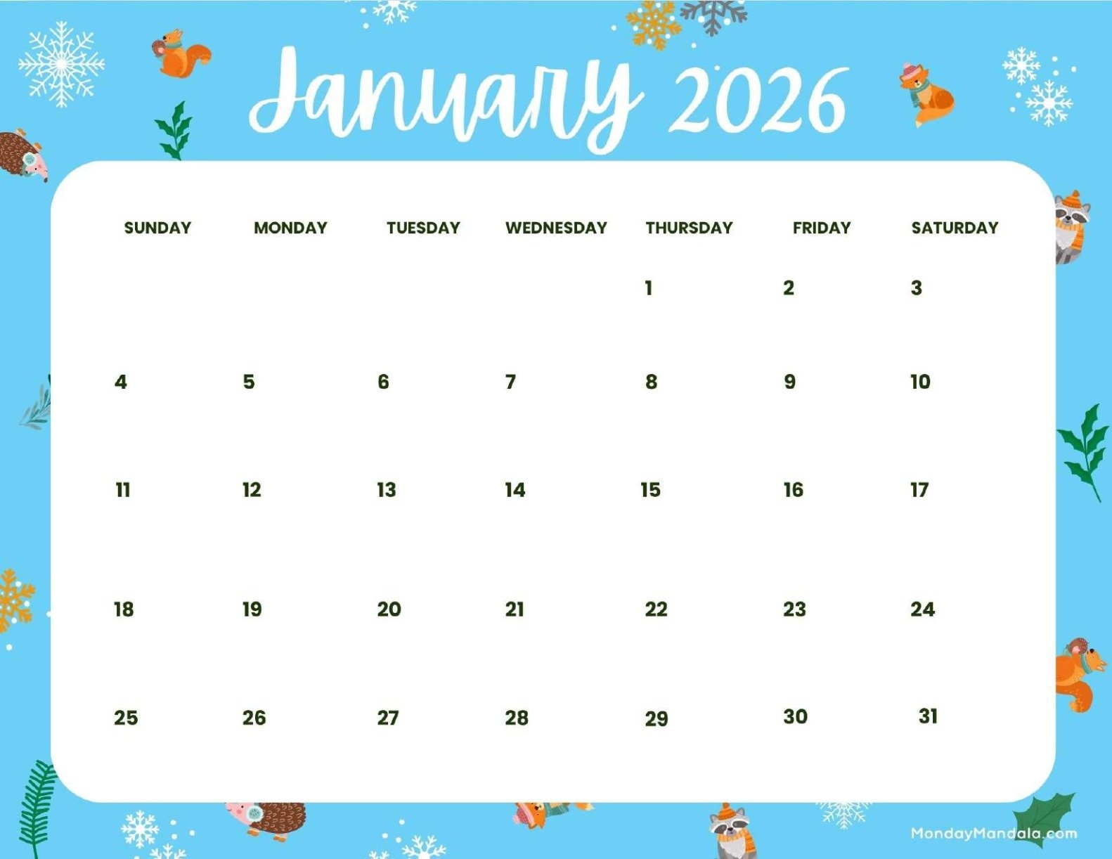 January 2026 Calendars Free PDF Printables 