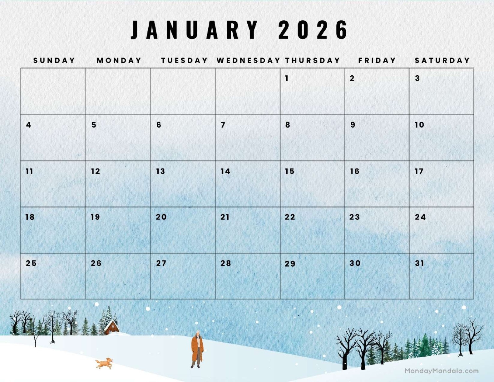 January 2026 Calendar Winter