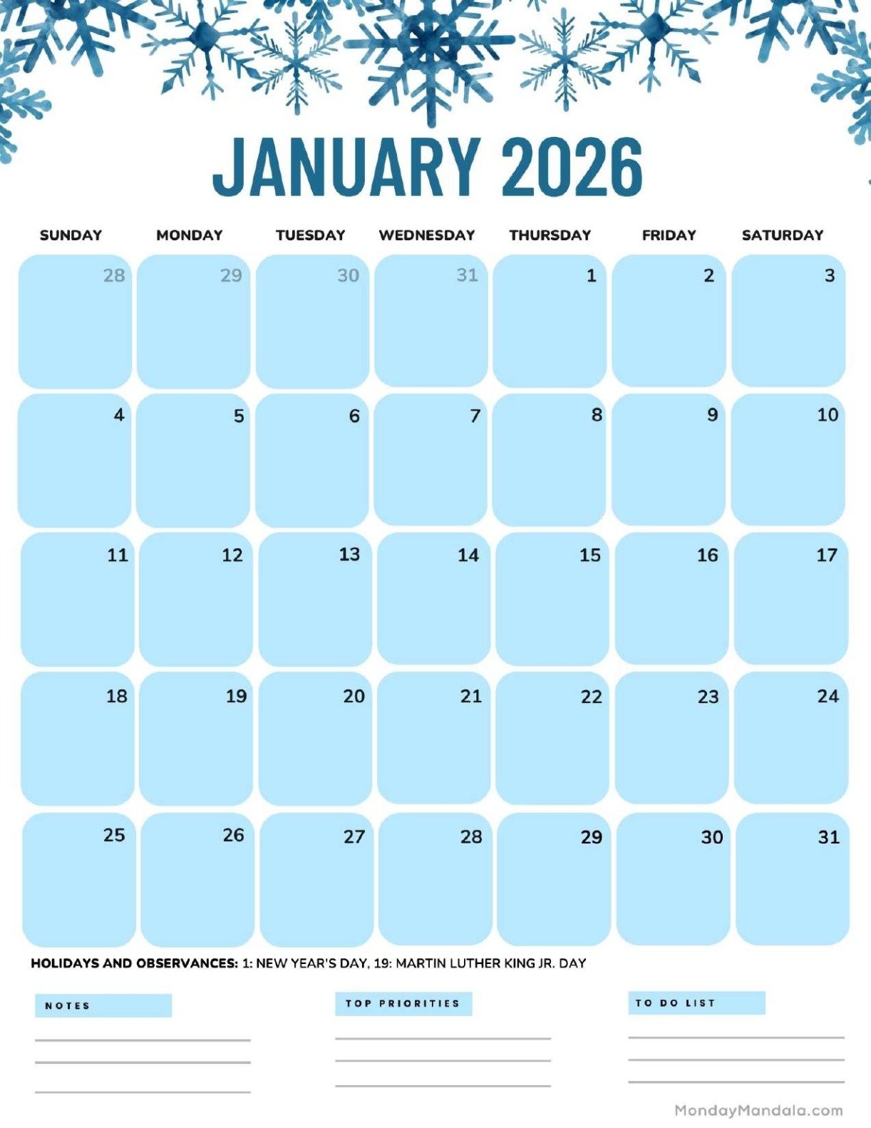 January 2026 Calendars Free PDF Printables 
