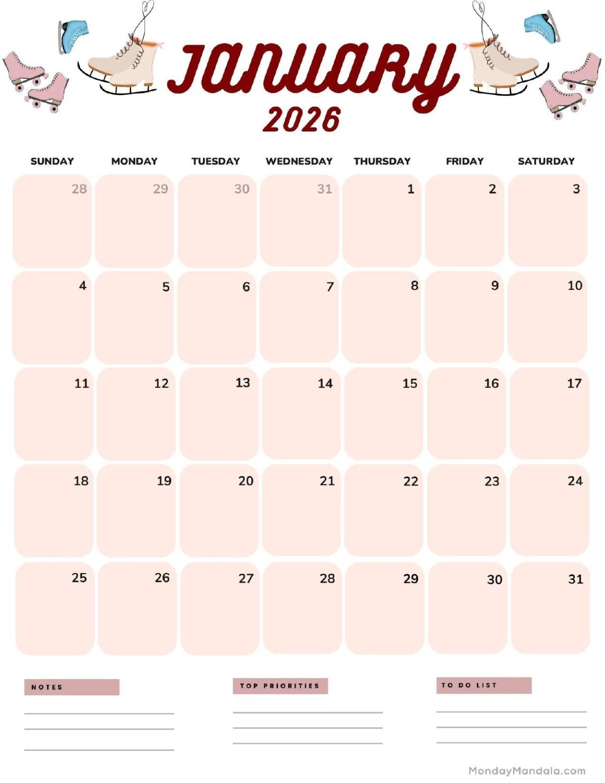 January 2026 Calendars Free PDF Printables 