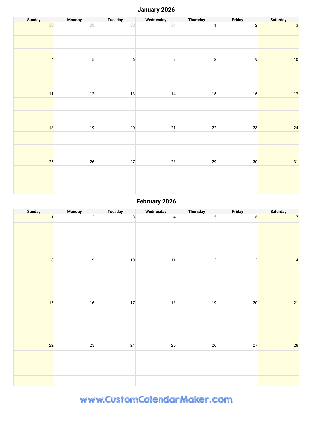 2026 Calendar Jan Feb March