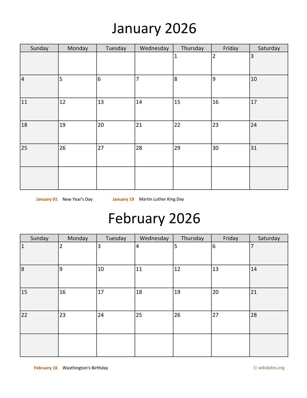 January 2 2026 Calendar