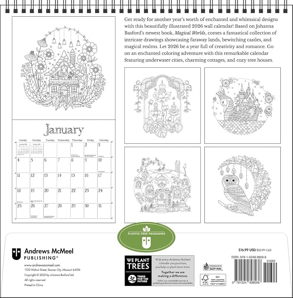 Johanna Basford s 2026 Coloring Wall Calendar Basford Johanna 9781524898038 Amazon Books