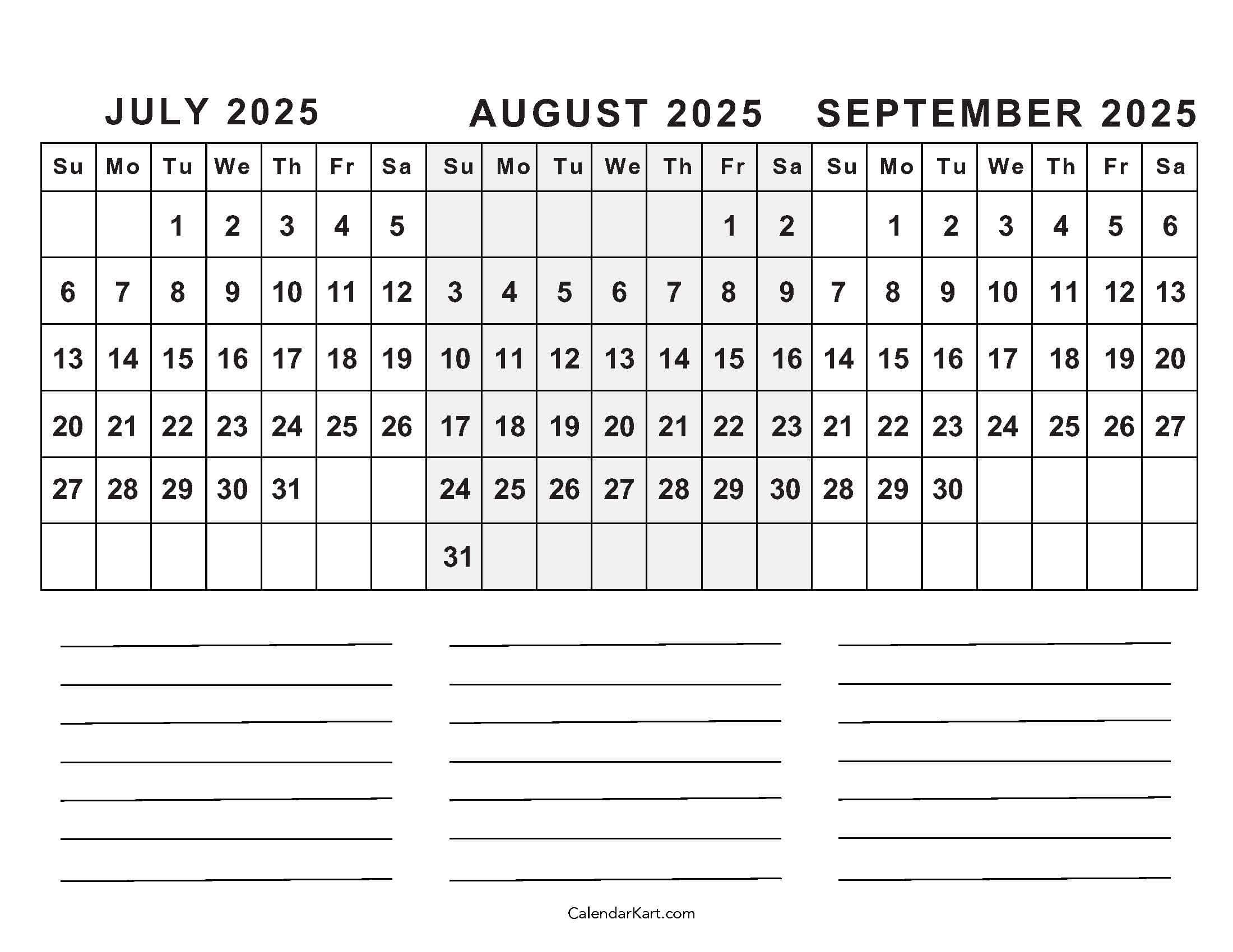 Calendar June July August September 2025