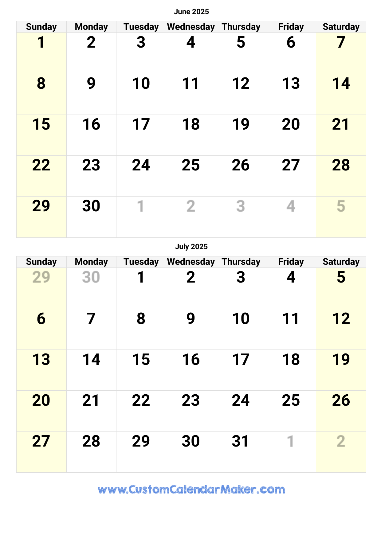 June And July 2025 Calendar Custom Calendar Maker June And July 2025 Calendar Custom Calendar Maker