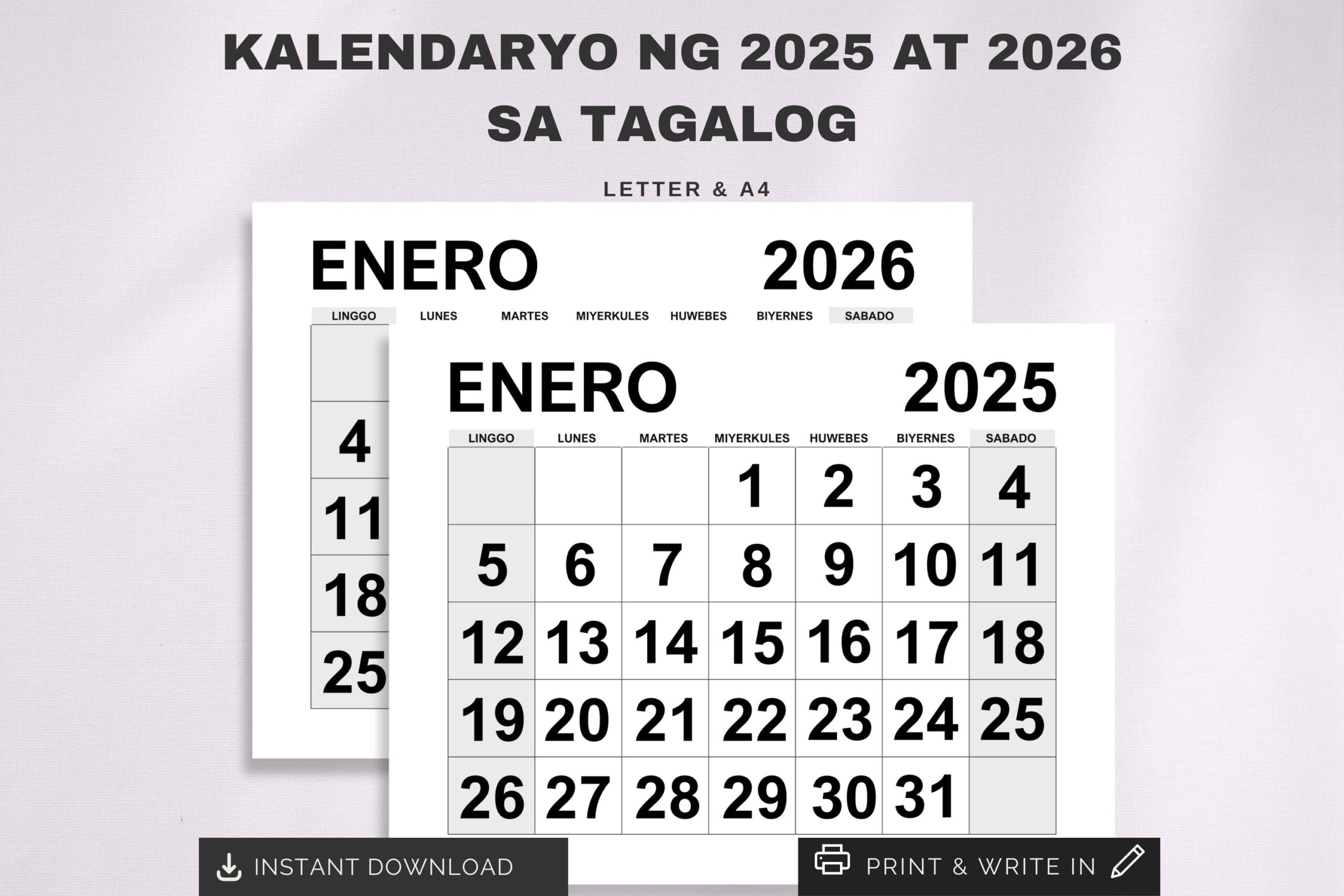 Kalendaryo Ng 2025 At 2026 Sa Tagalog Printable 2025 2026 