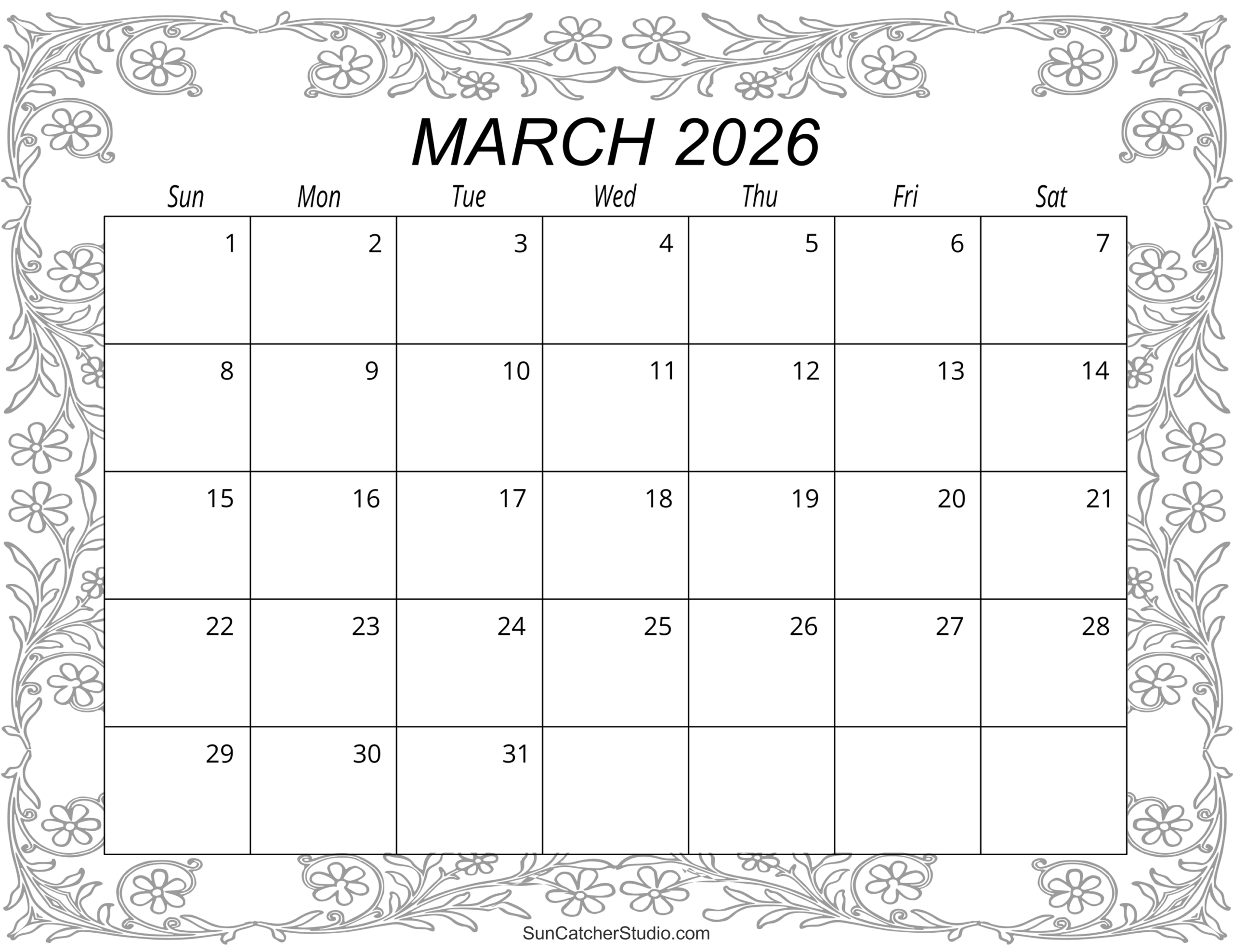 March 2026 Calendar Free Printable Free Printables Monograms 