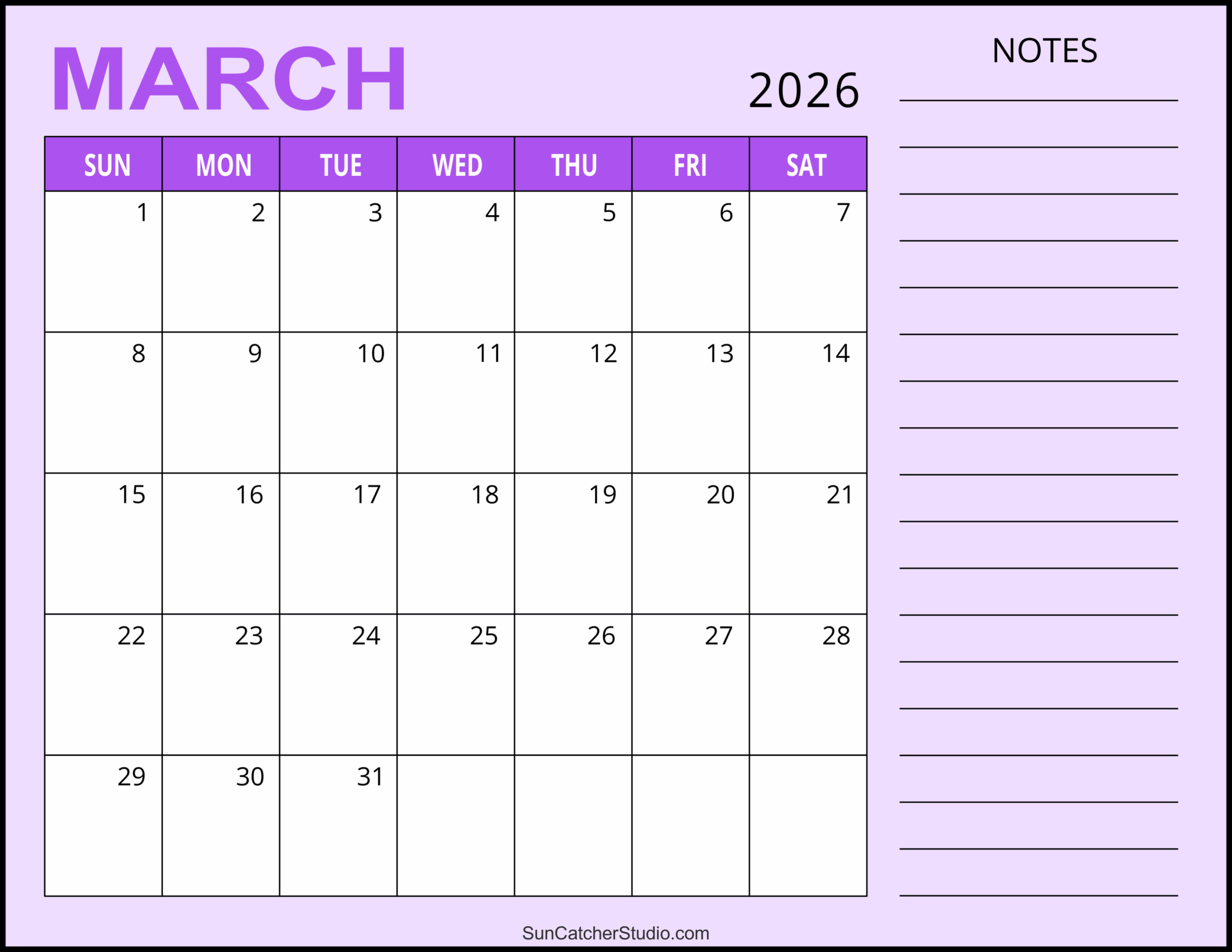 Cute March 2026 Calendar