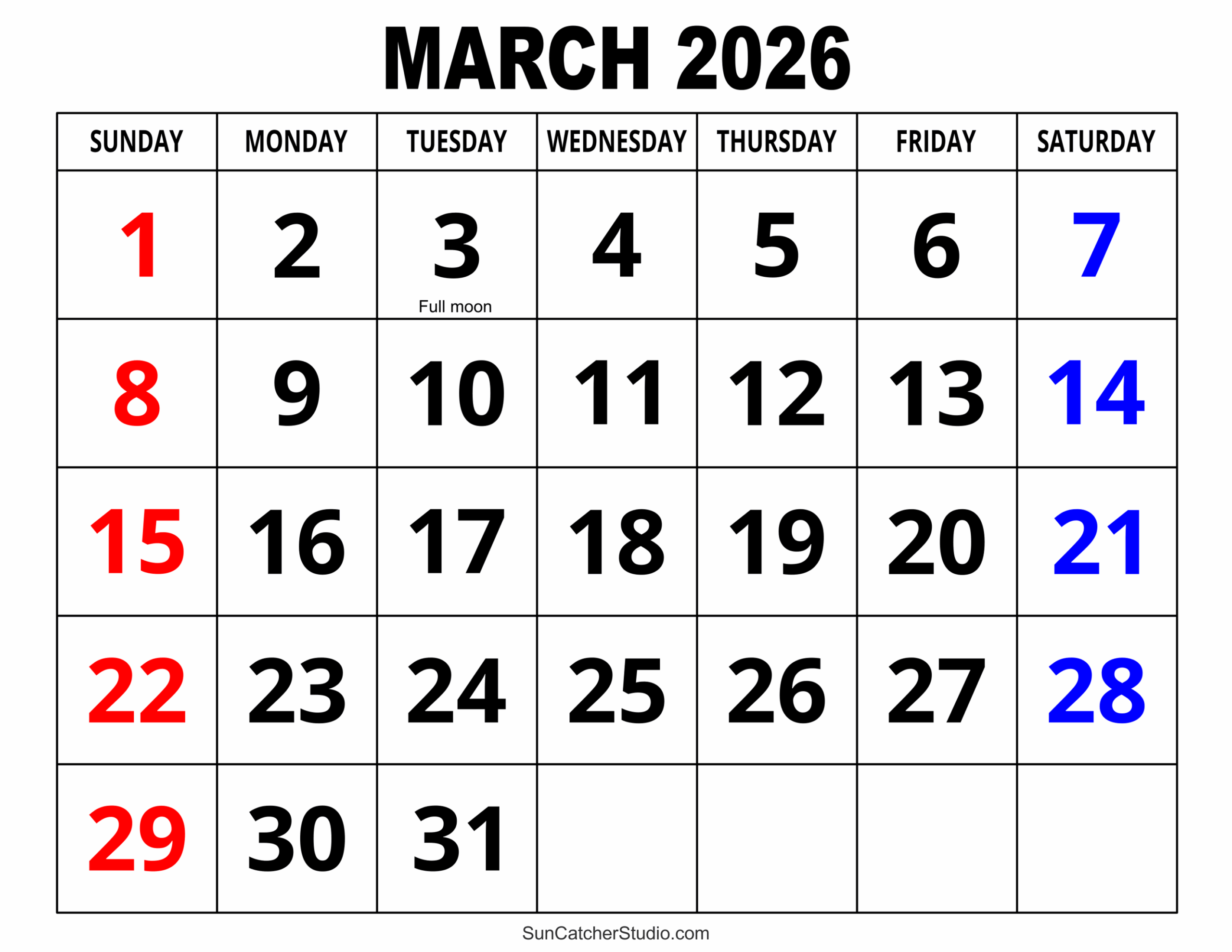 Calendar 2026 March Month