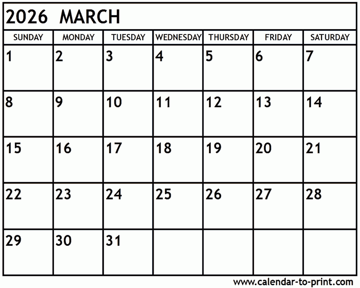 Calendar March April May 2026
