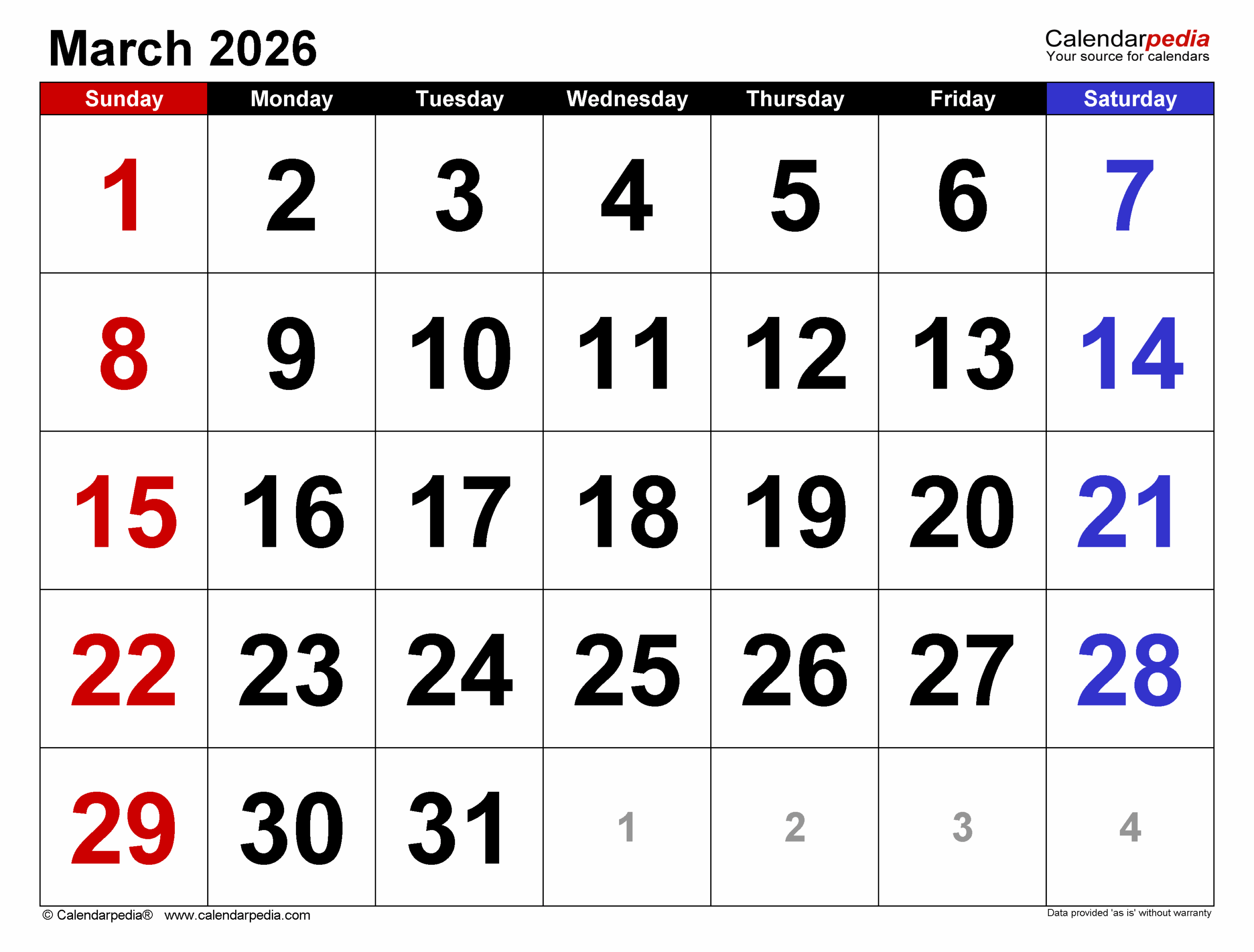 March 2026 Calendar Templates For PDF Excel And Word