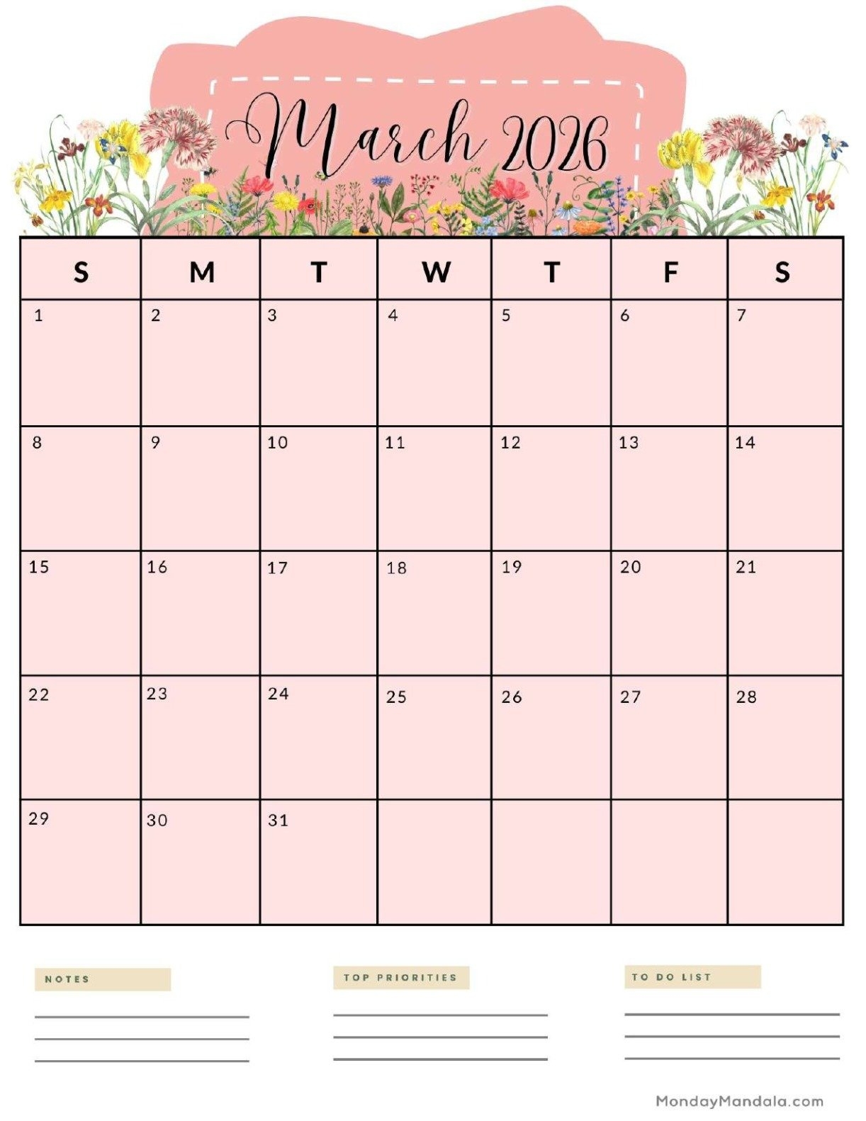 March 2026 Calendars Free PDF Printables