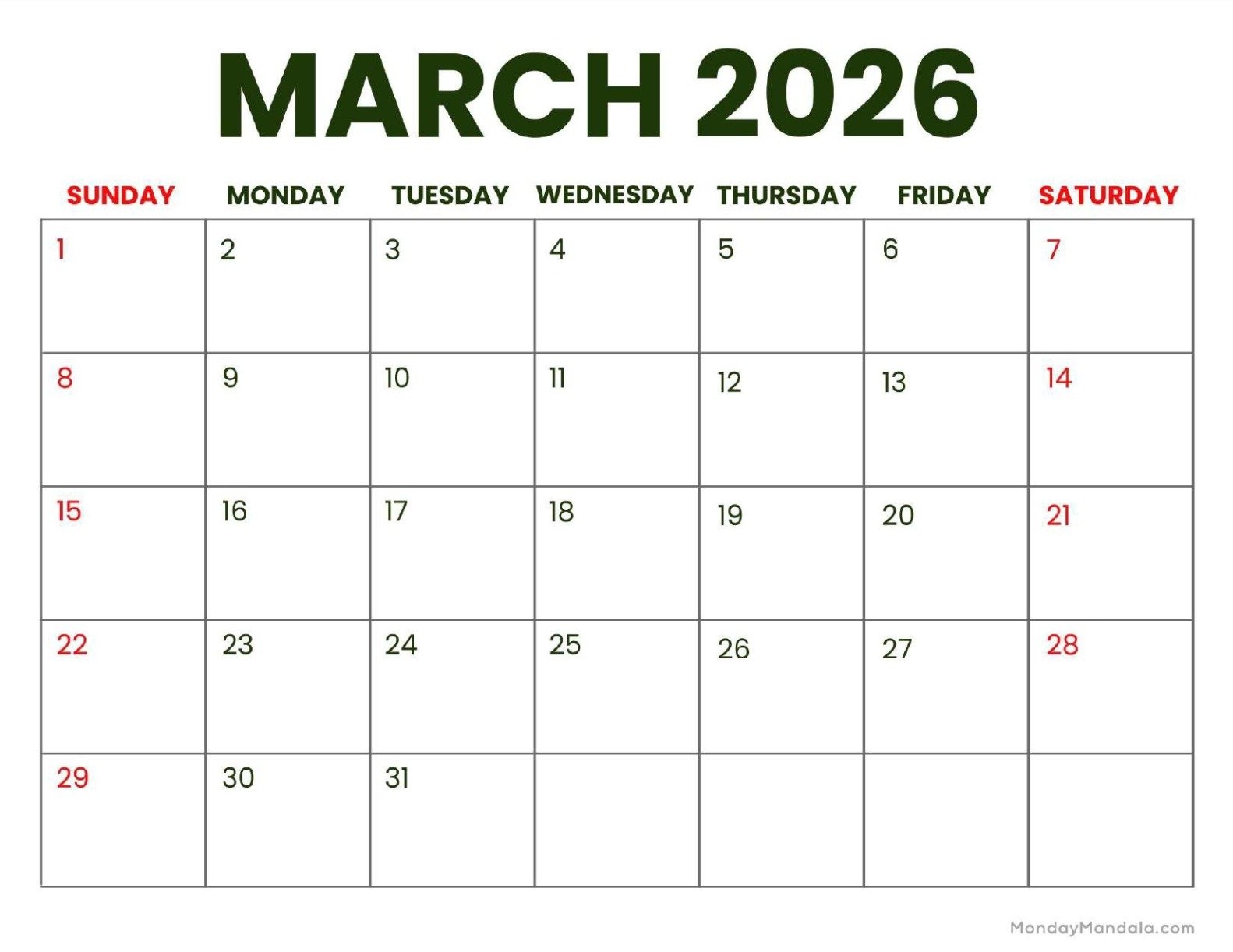 March 2026 Calendars Free PDF Printables 
