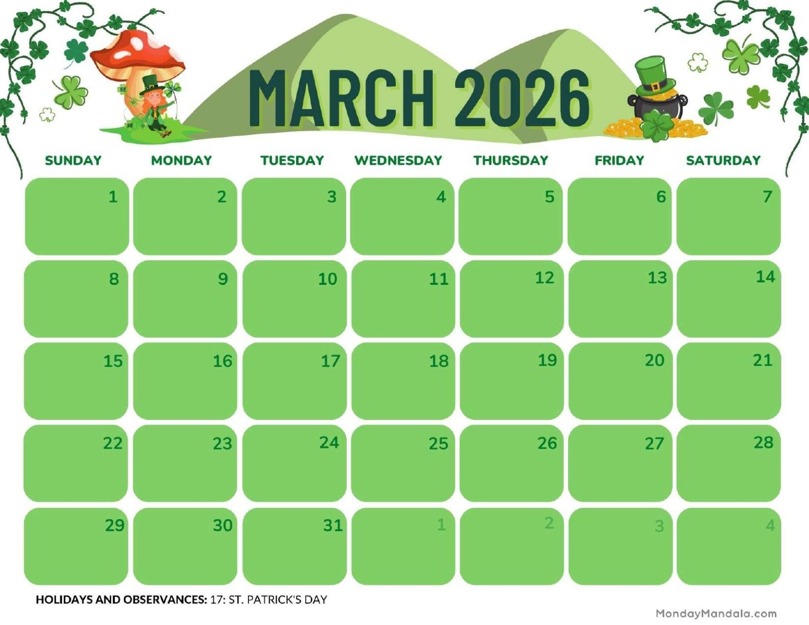 March 2026 Calendars Free PDF Printables 