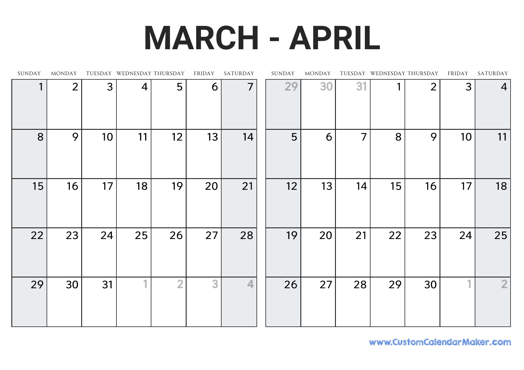 January February March April 2026 Calendar