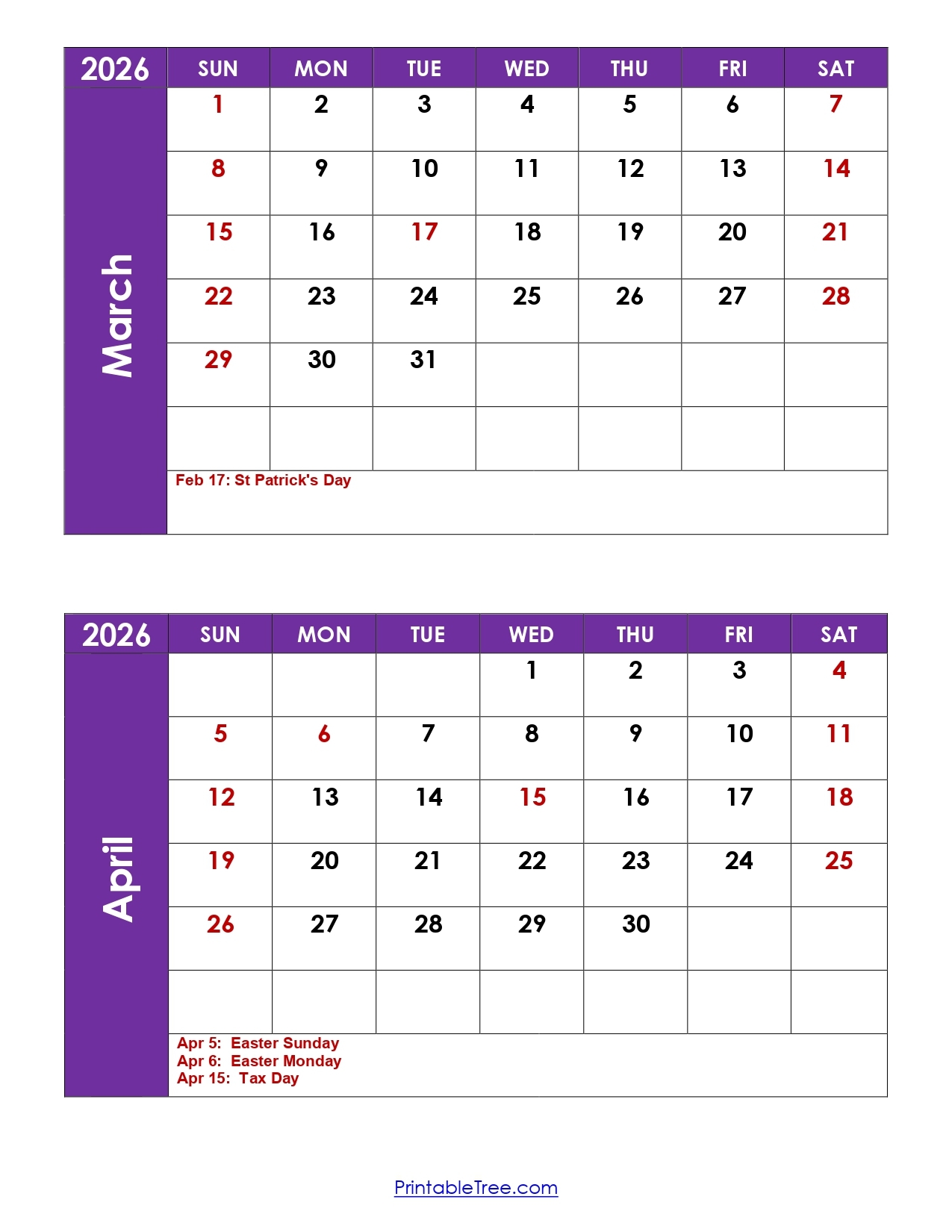 March And April 2026 Calendar Printable PDF 2 Month Calendar March And April 2026 Calendar Printable PDF 2 Month Calendar