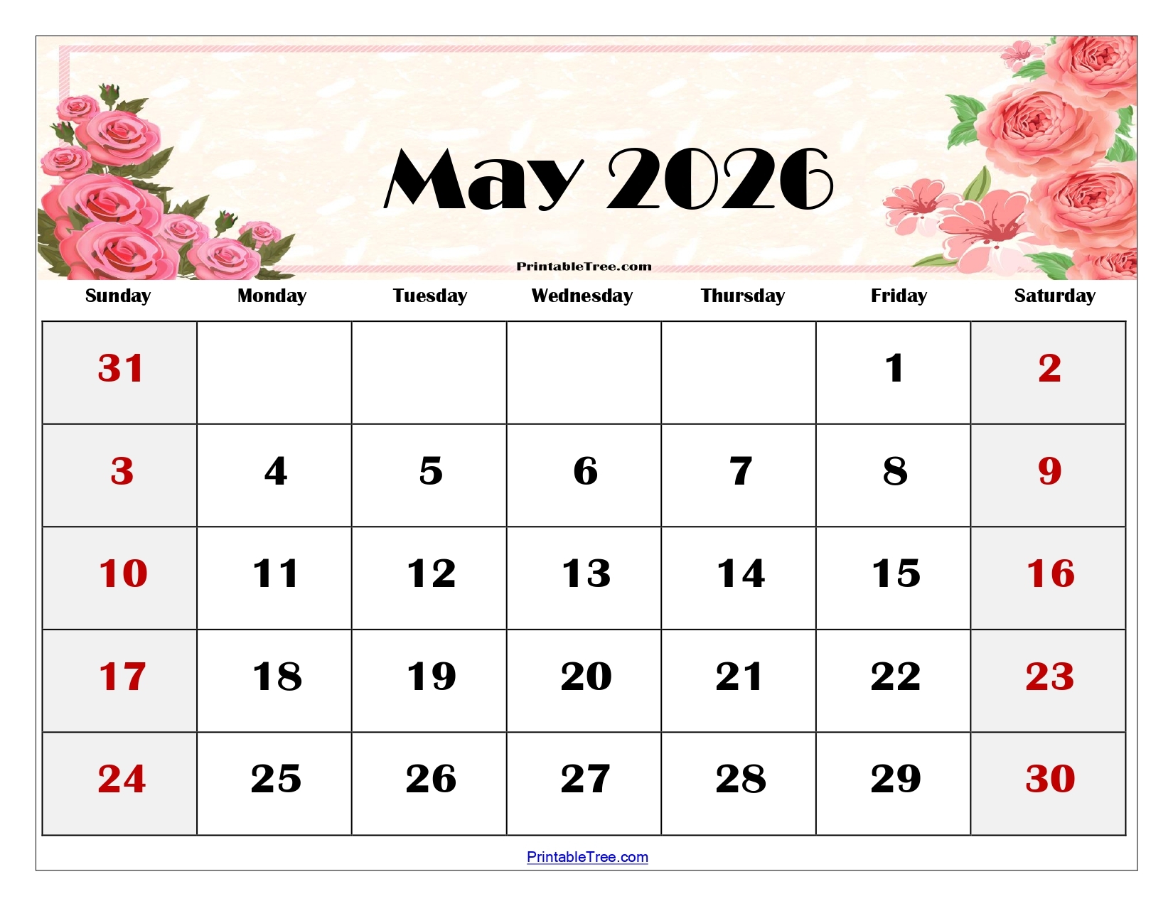 August 2026 - May 2026 Calendar