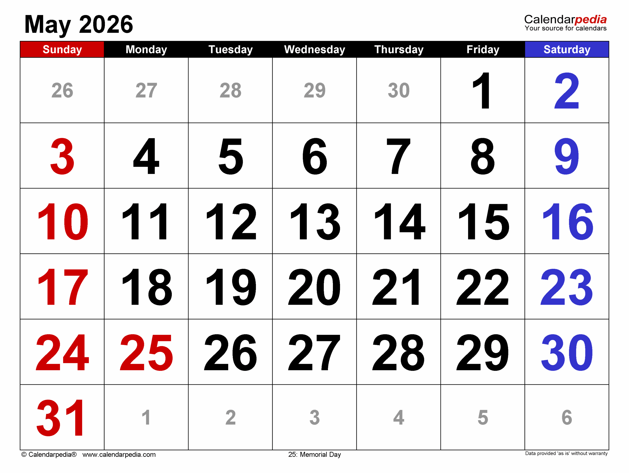 May 2026 Calendar Templates For PDF Excel And Word