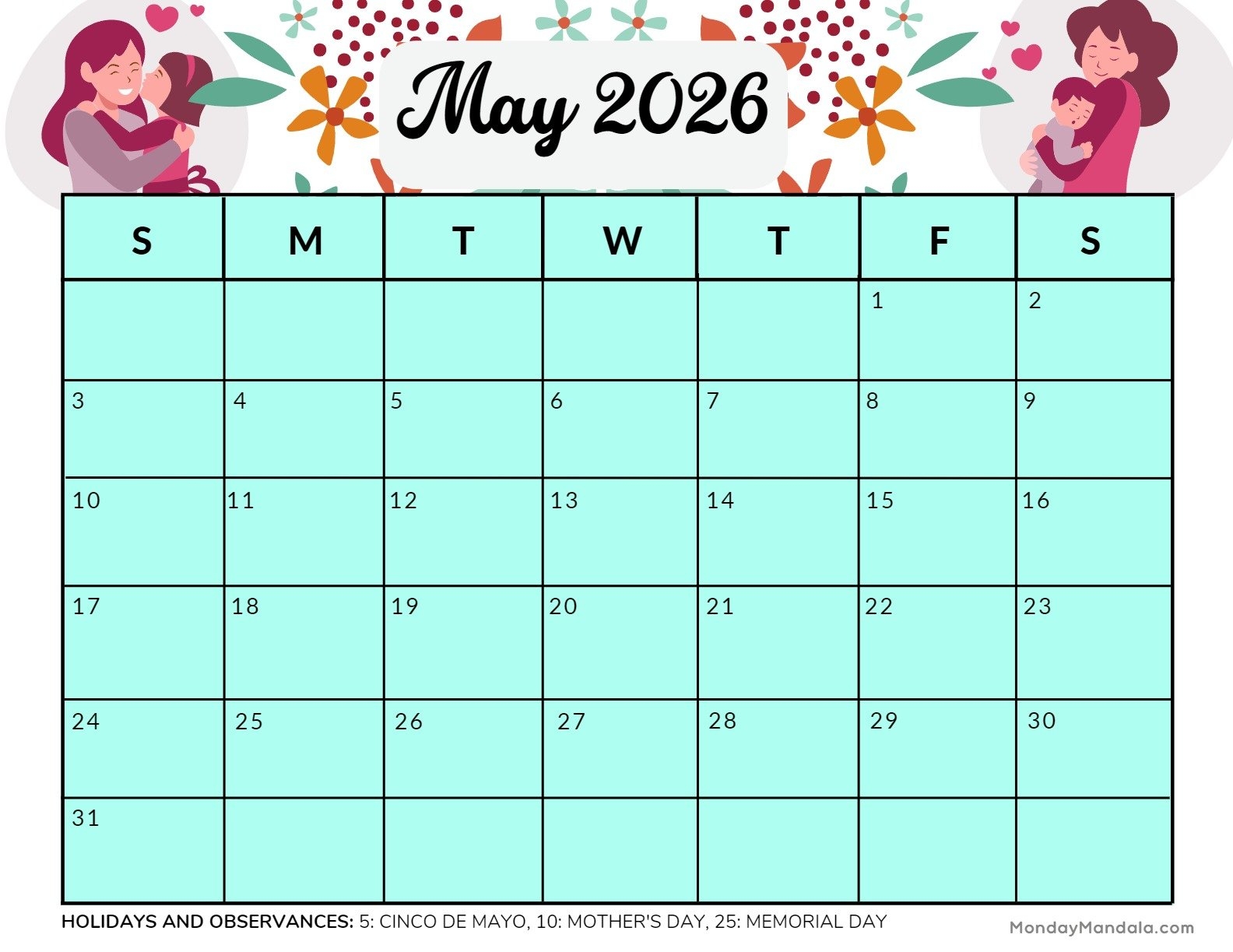 May 2026 Calendar Mother's Day