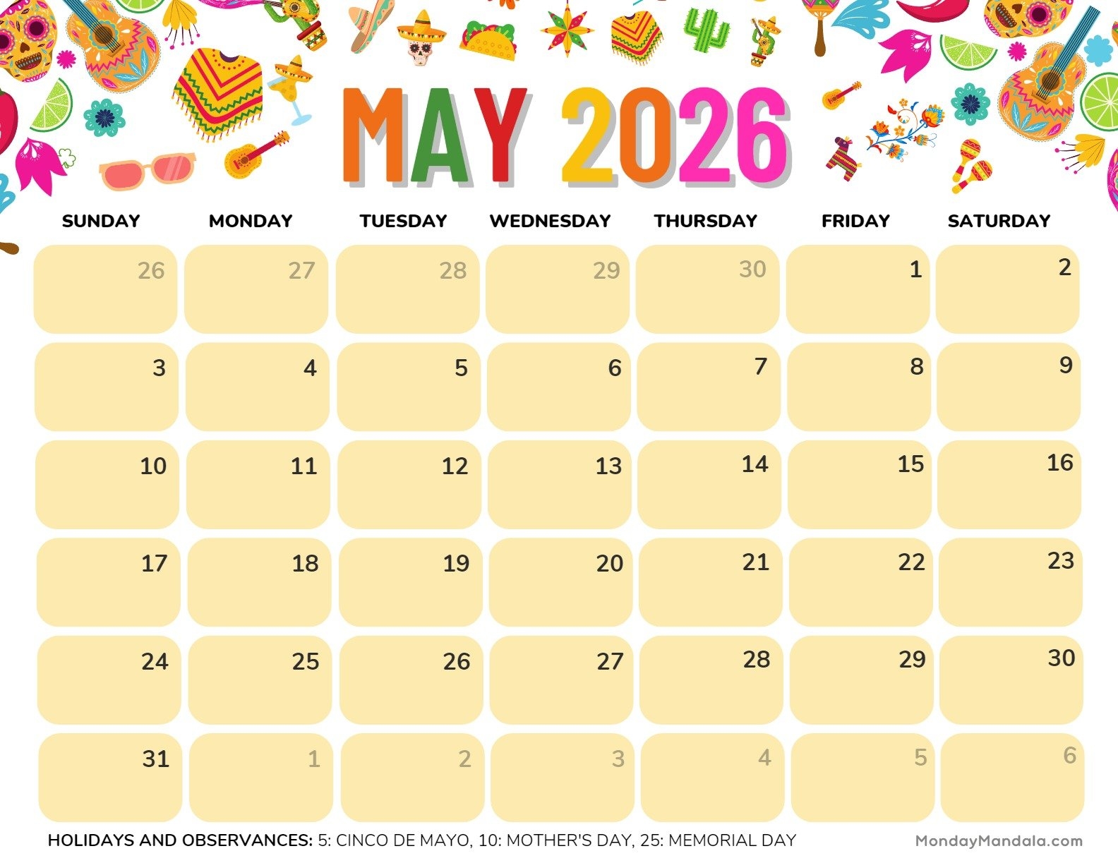 Mayo 2026 Calendar
