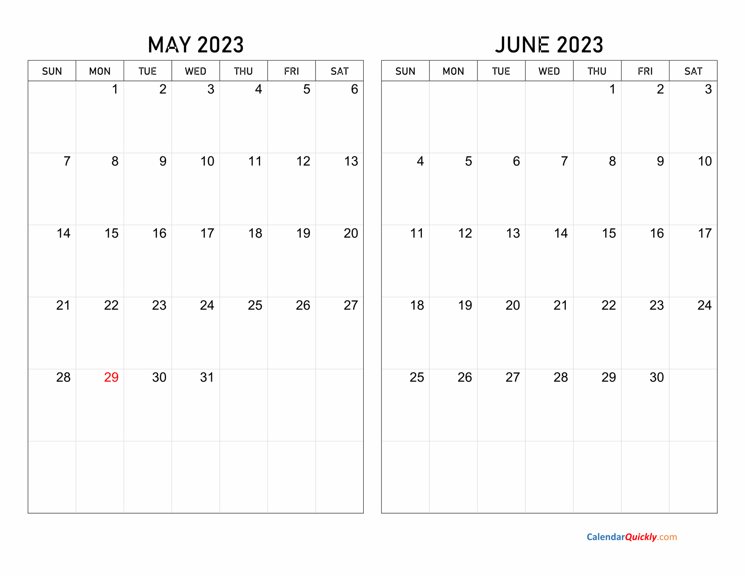 May And June 2023 Calendar Calendar Quickly