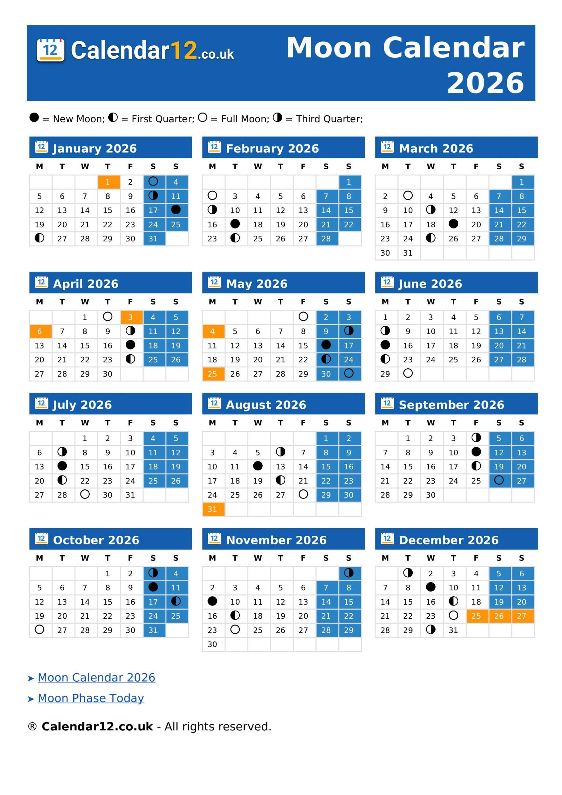 Moon Calendar May 2026 Calendar12 co uk