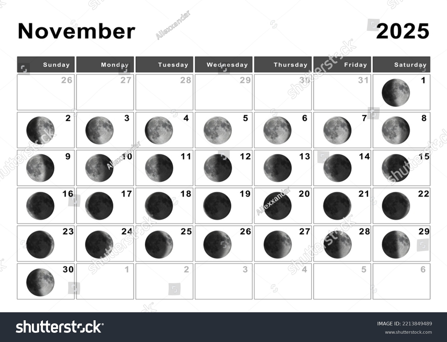 November 2025 Lunar Calendar Moon Cycles Stock Illustration 