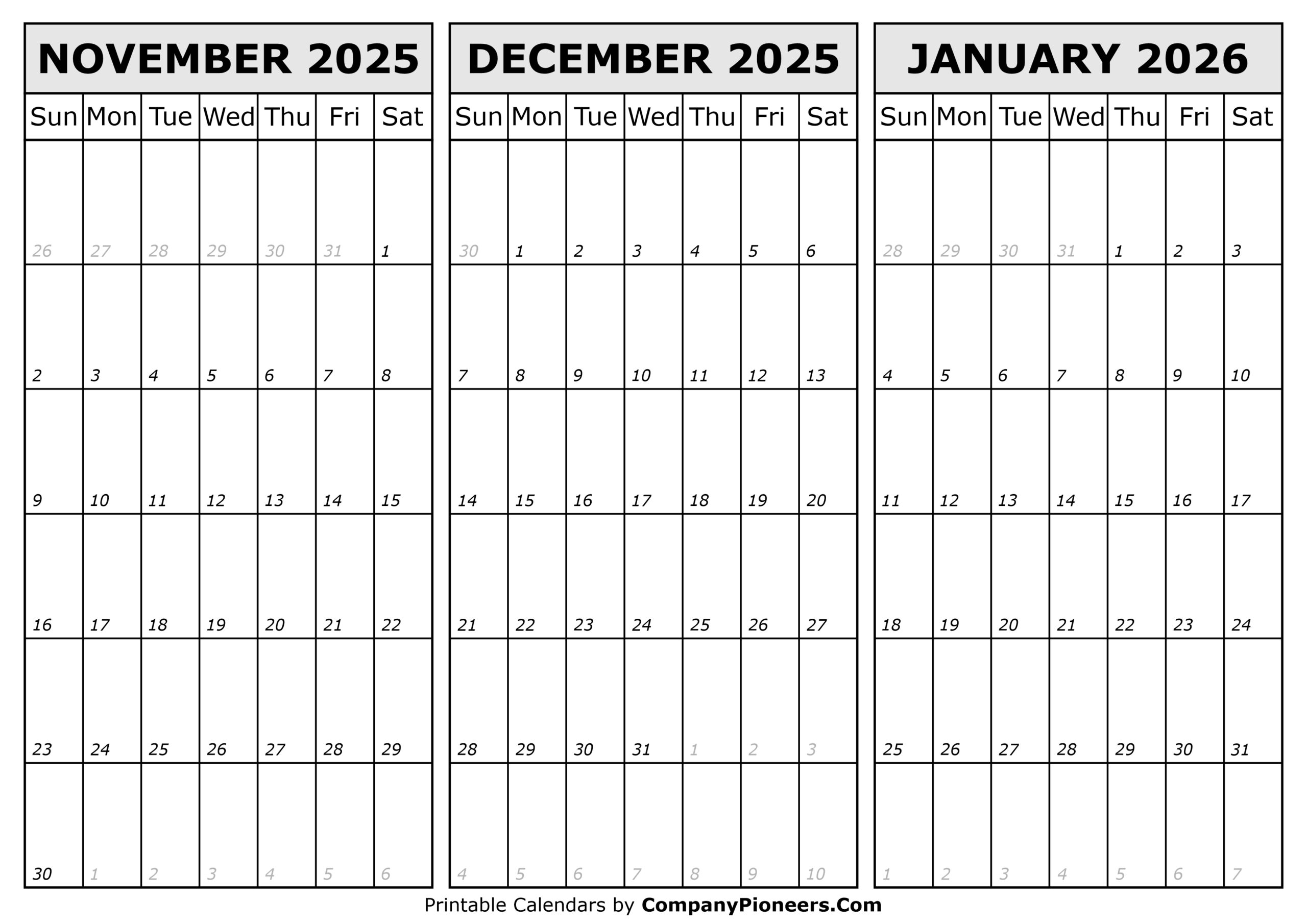 November December 2025 January 2026 Calendar Printable Template November December 2025 January 2026 Calendar Printable Template